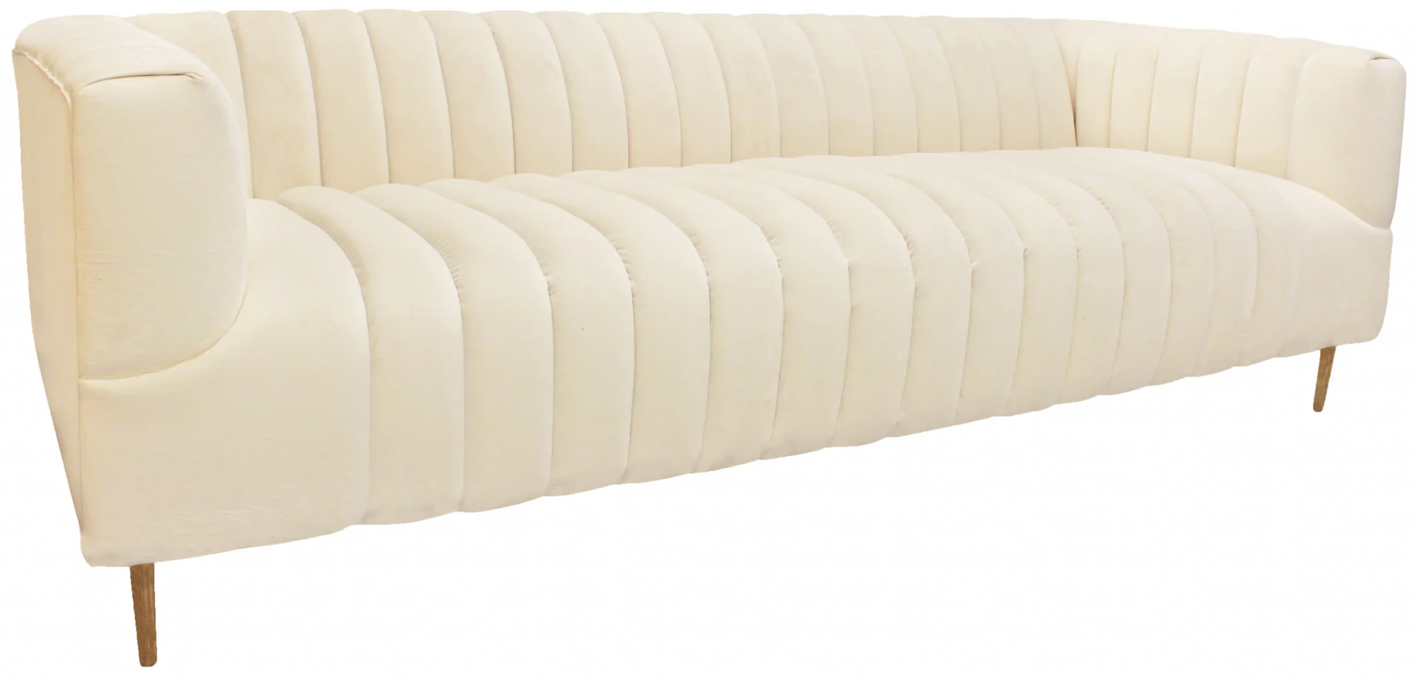 90" Ivory Channeled Velvet and Gold Sofa By Homeroots - Image 2