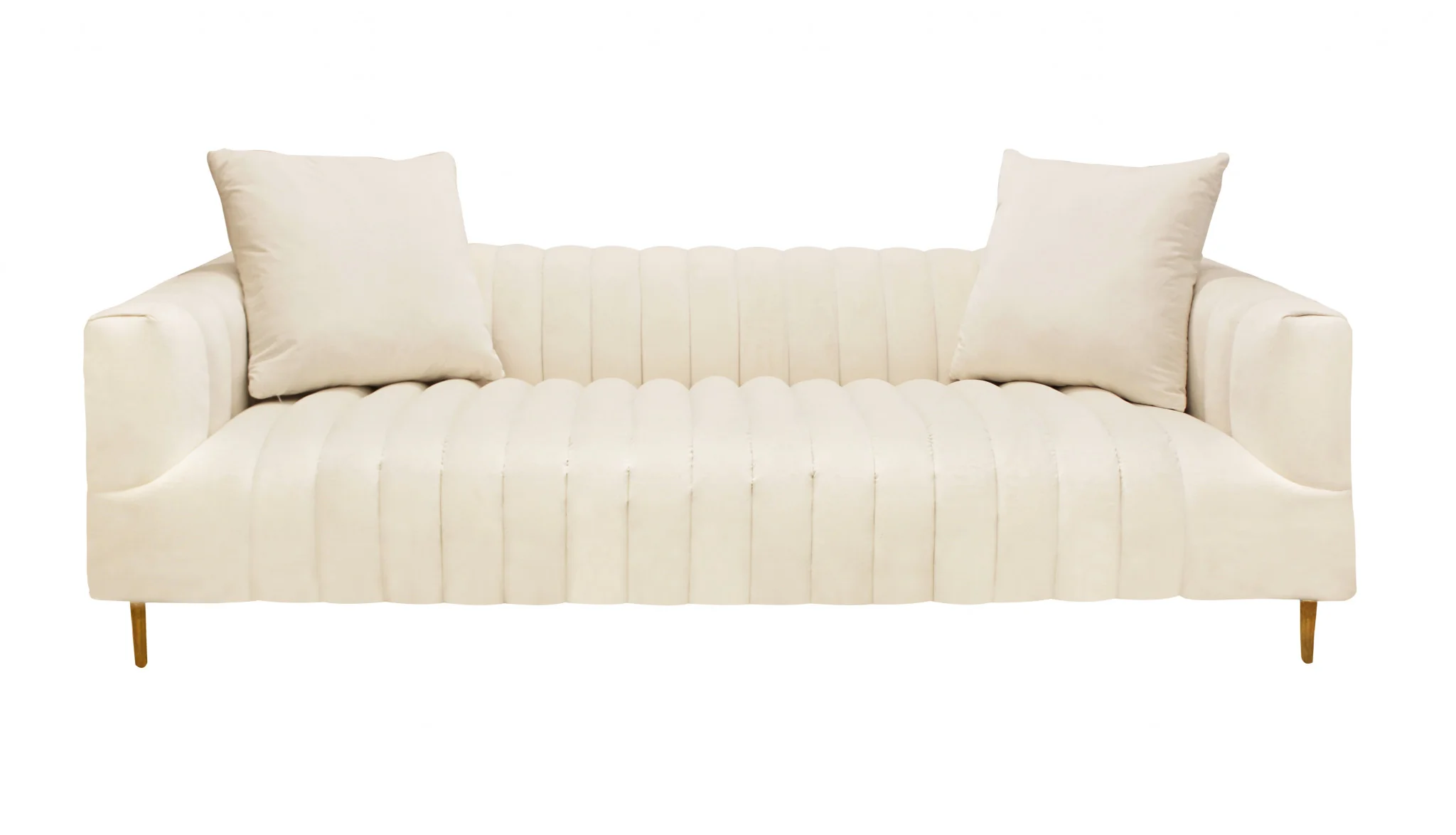 90" Ivory Channeled Velvet and Gold Sofa By Homeroots - Image 6