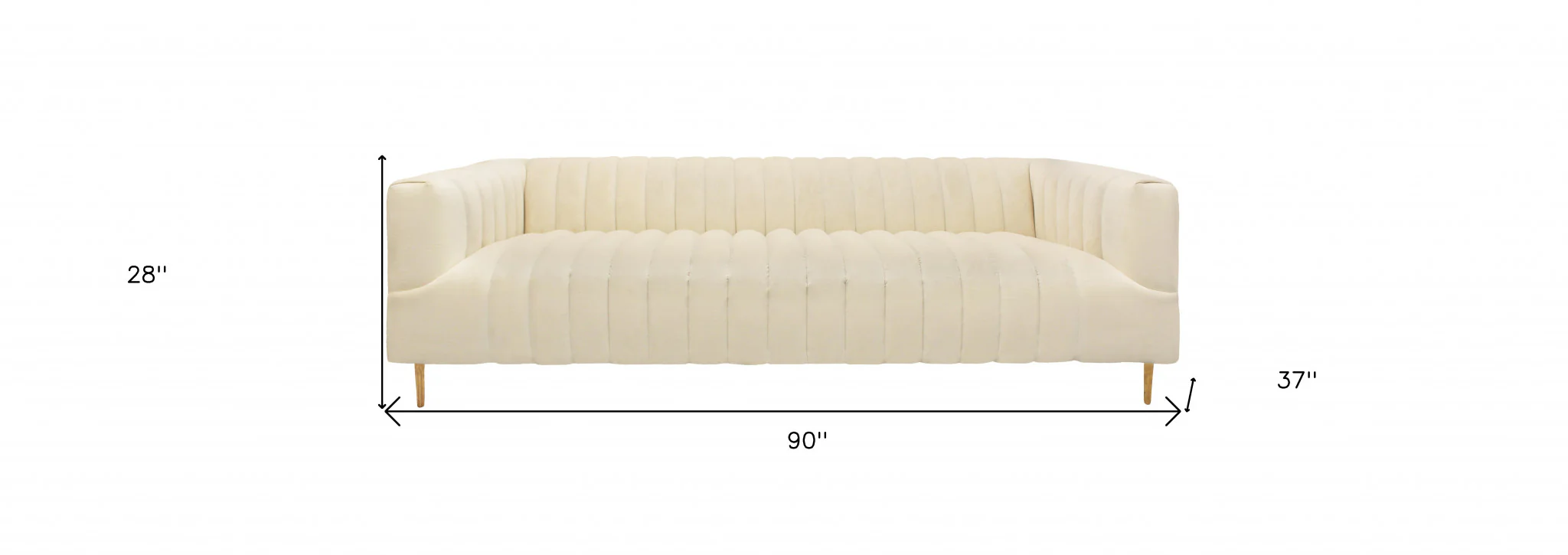 90" Ivory Channeled Velvet and Gold Sofa By Homeroots - Image 9