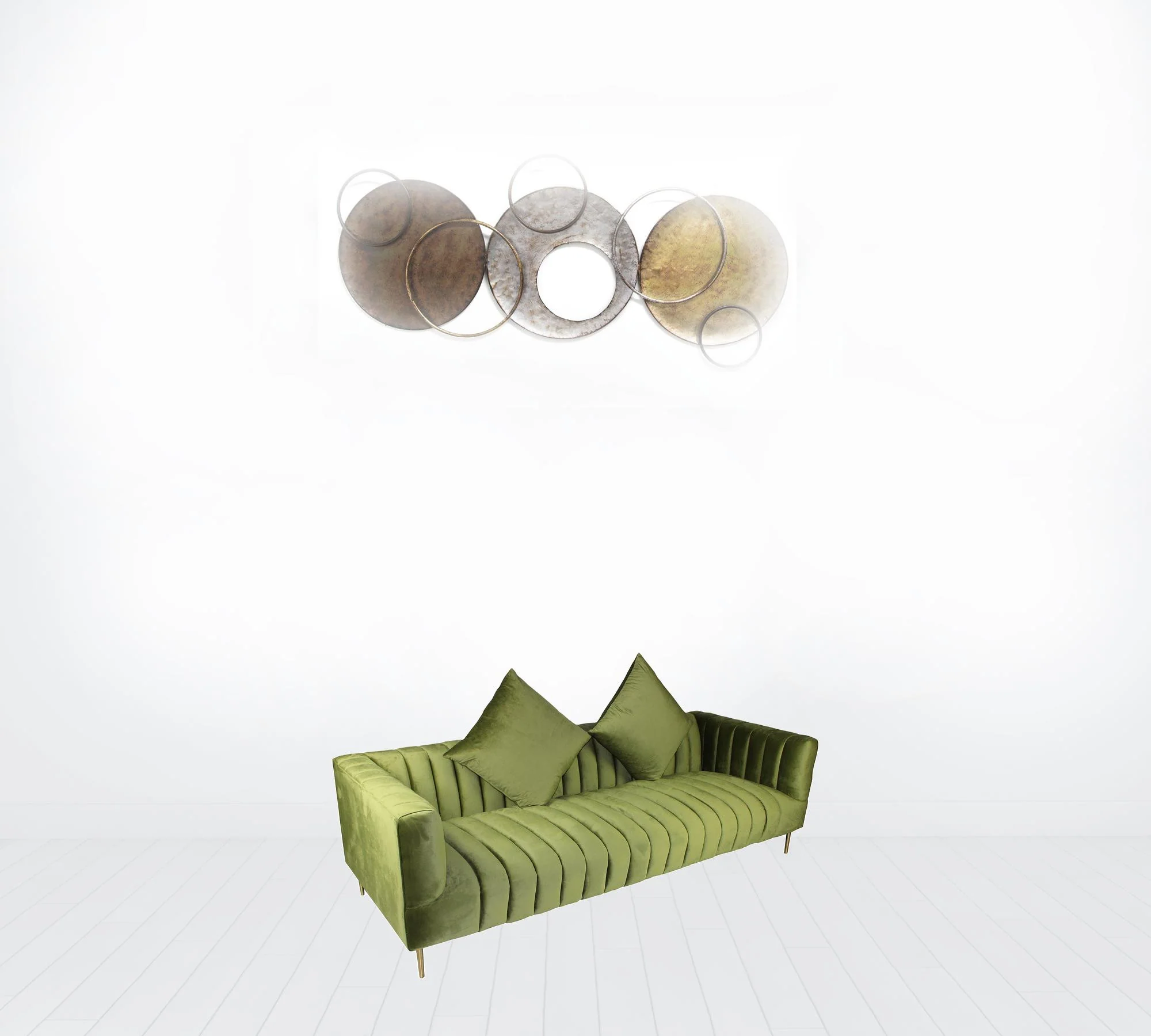 90" Moss Green Velvet And Gold Sofa With Two Toss Pillows By Homeroots - Image 2