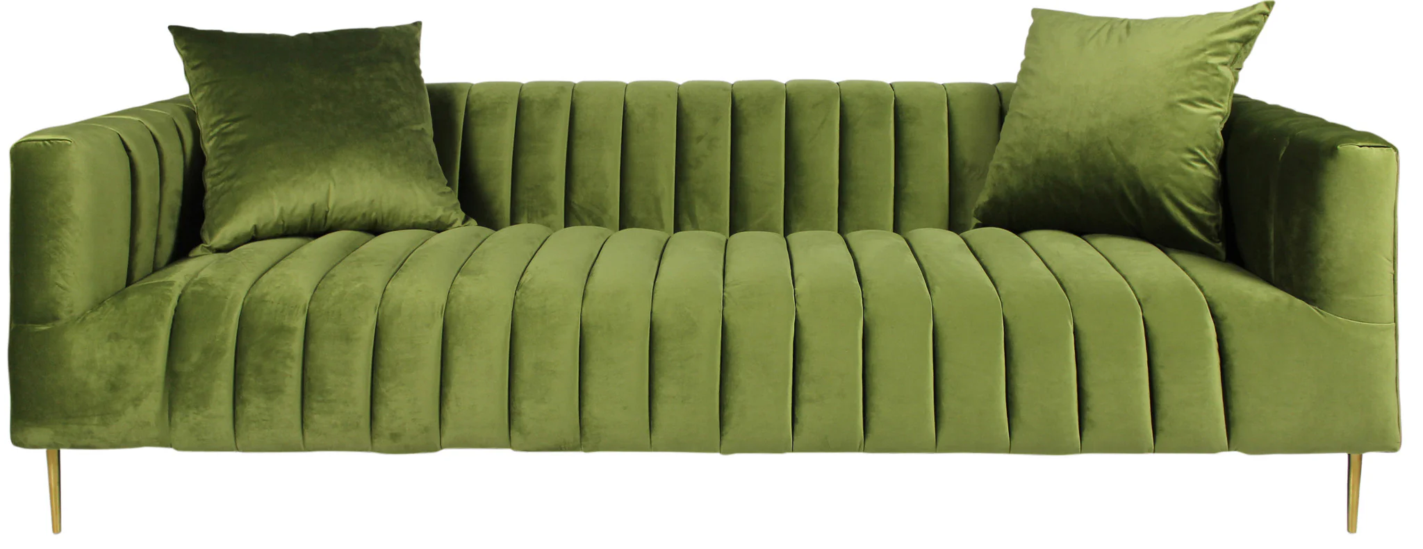 90" Moss Green Velvet And Gold Sofa With Two Toss Pillows By Homeroots - Image 3