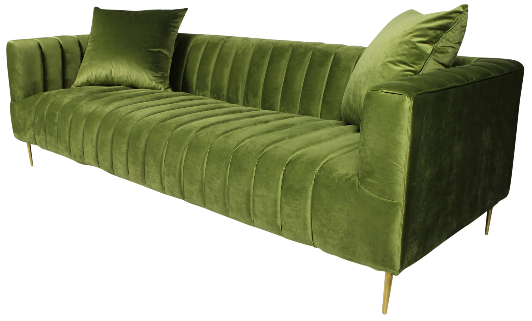 90" Moss Green Velvet And Gold Sofa With Two Toss Pillows By Homeroots - Image 4