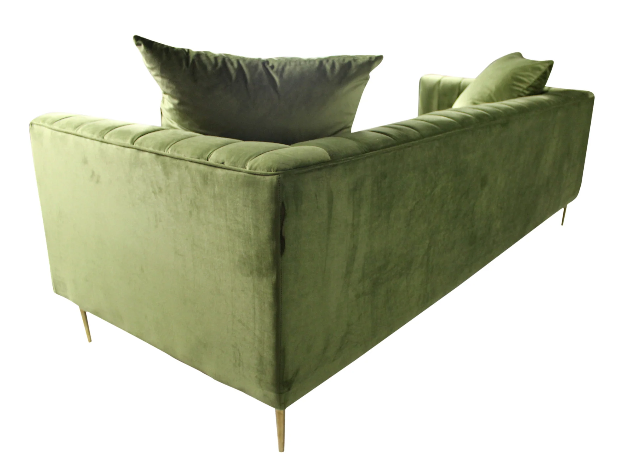 90" Moss Green Velvet And Gold Sofa With Two Toss Pillows By Homeroots - Image 5