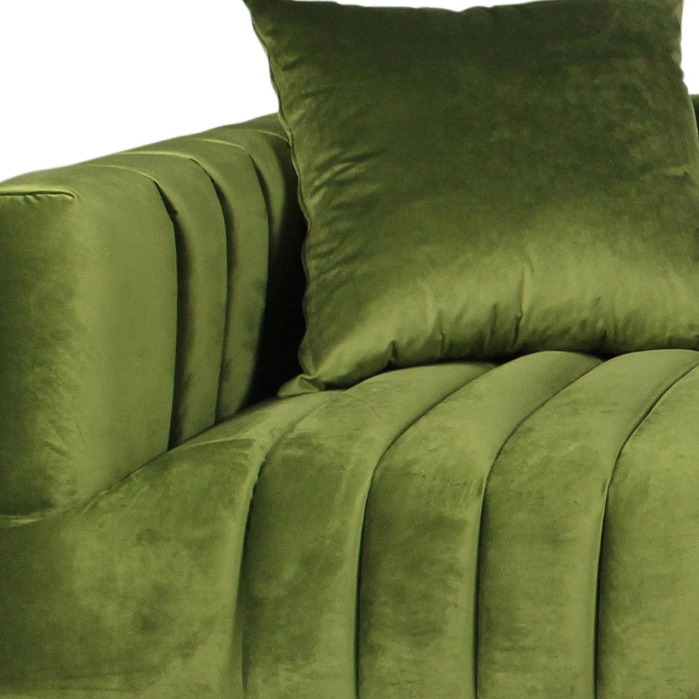 90" Moss Green Velvet And Gold Sofa With Two Toss Pillows By Homeroots - Image 6