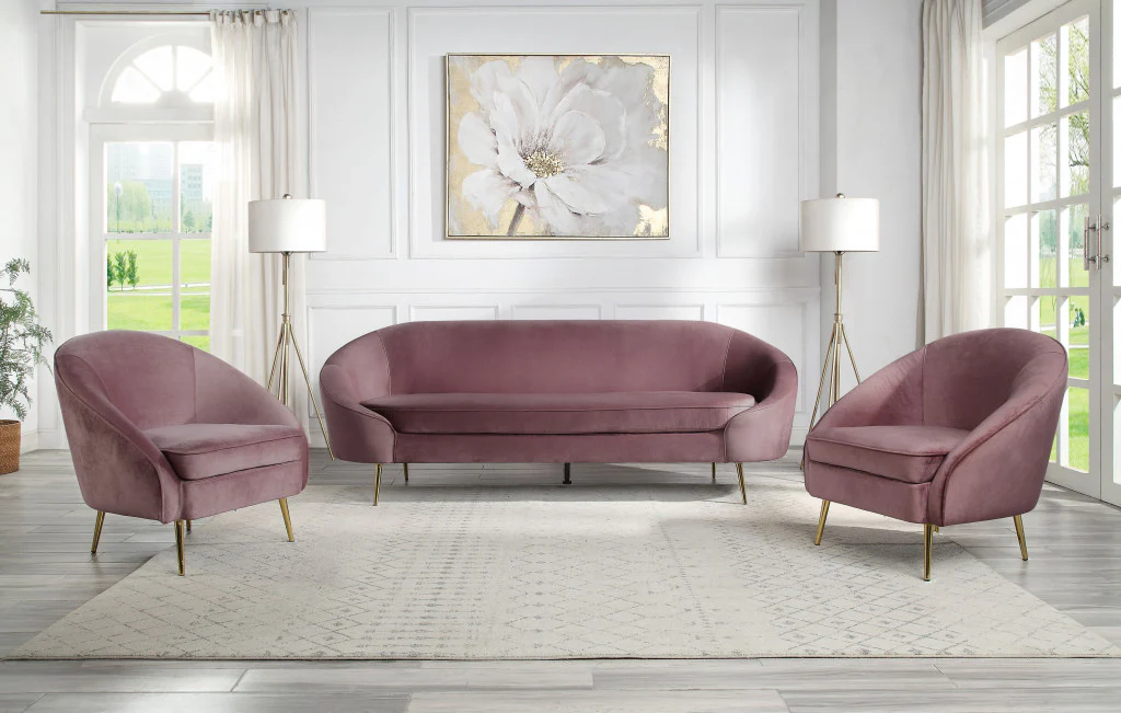 90" Pink Velvet And Gold Sofa By Homeroots - Image 6