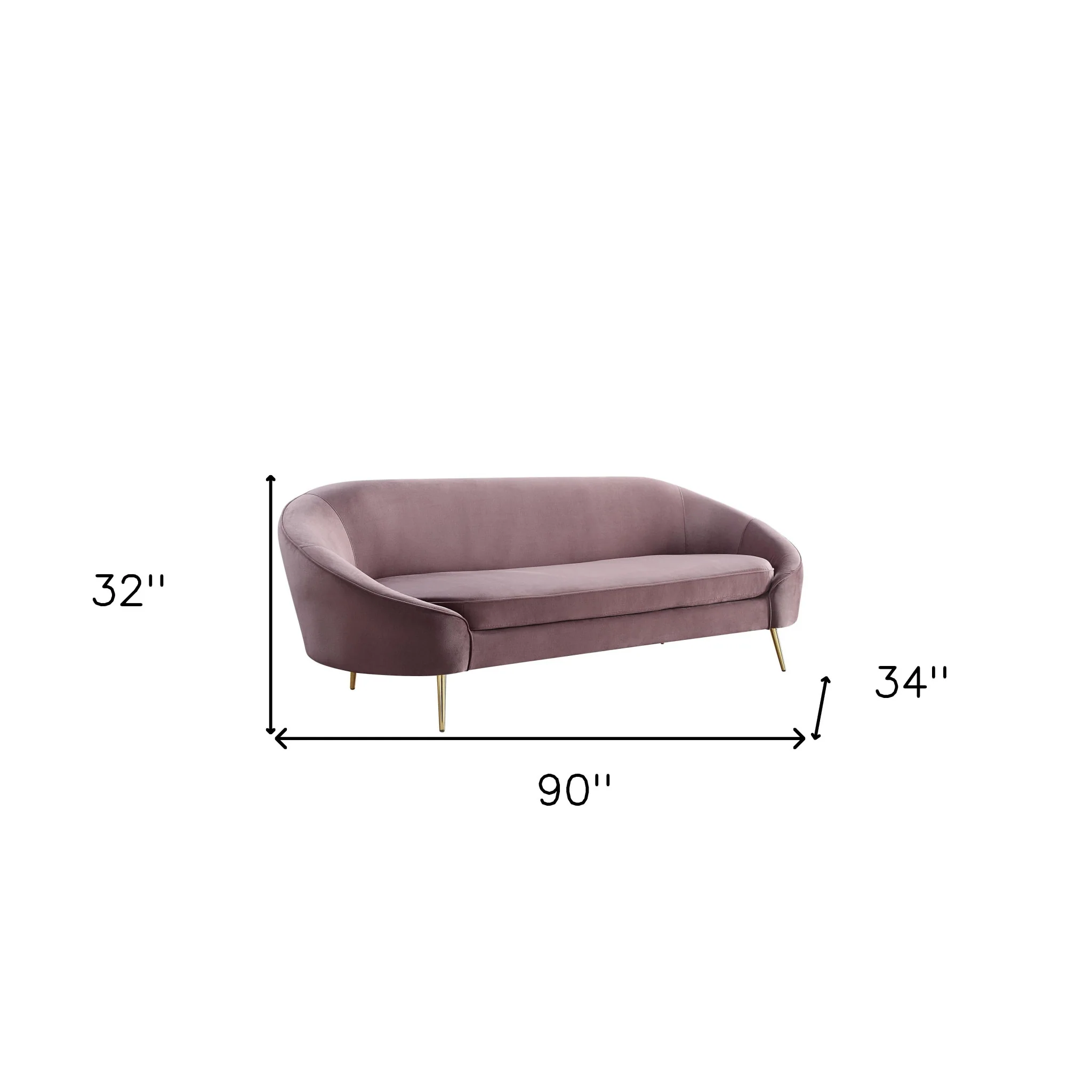90" Pink Velvet And Gold Sofa By Homeroots - Image 7