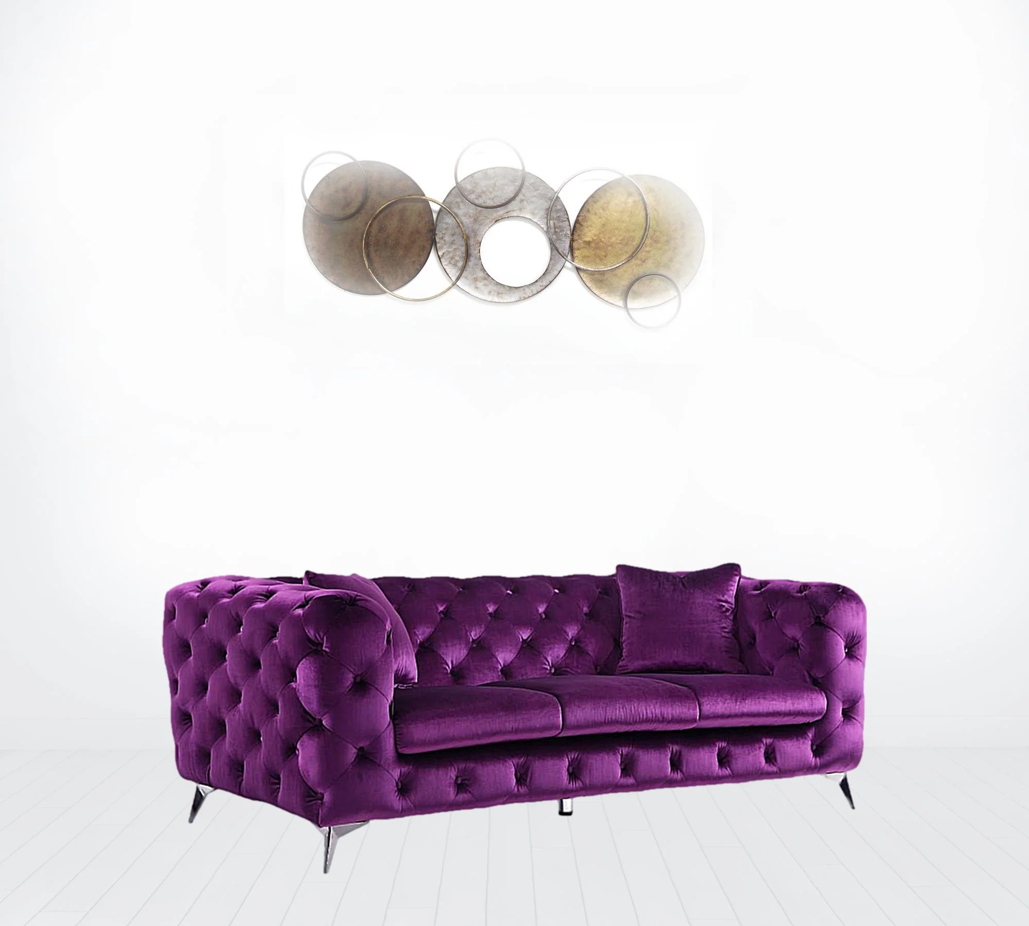 90" Purple Velvet And Black Sofa By Homeroots - Image 2