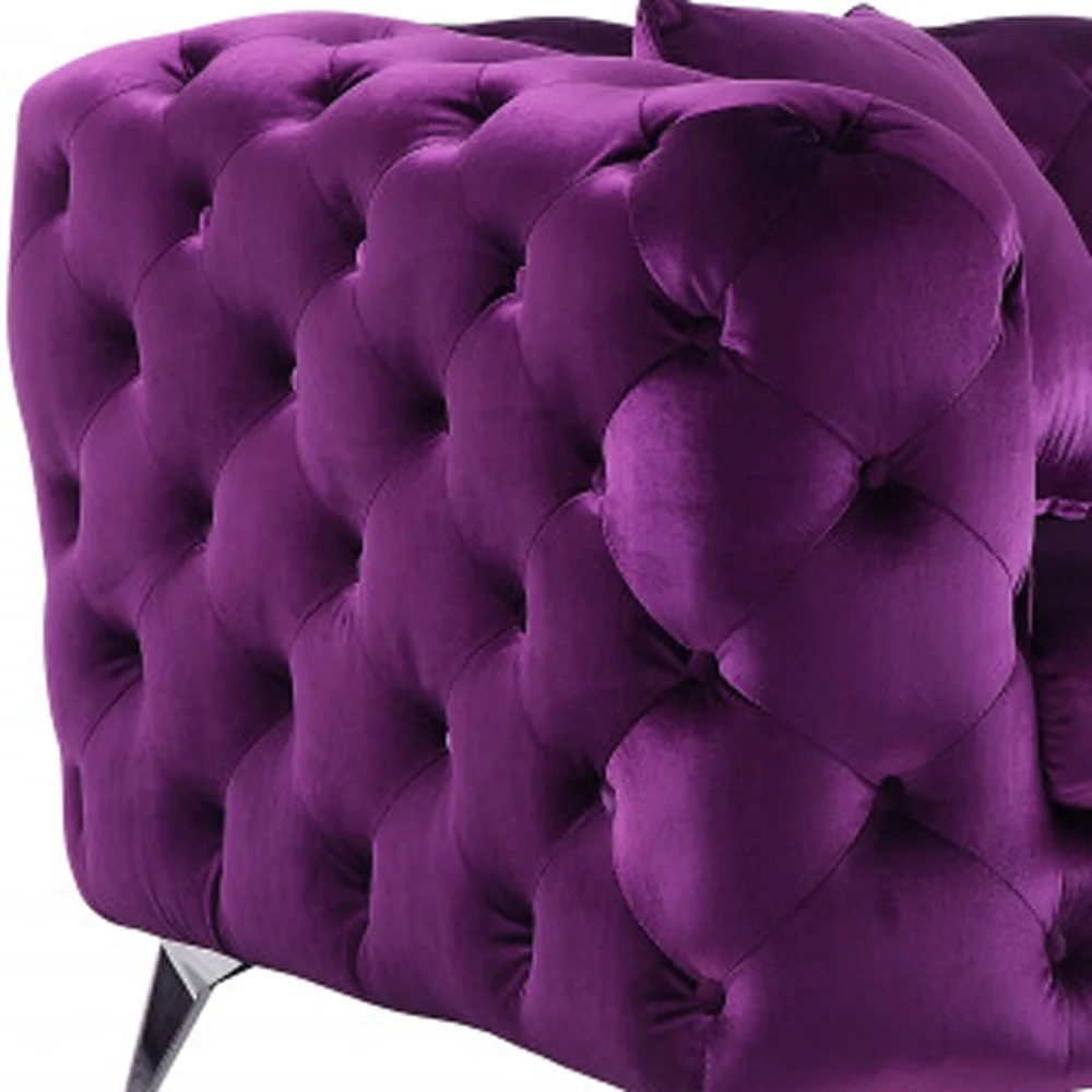 90" Purple Velvet And Black Sofa By Homeroots - Image 3
