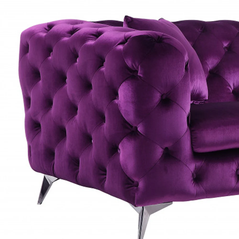 90" Purple Velvet And Black Sofa By Homeroots - Image 4