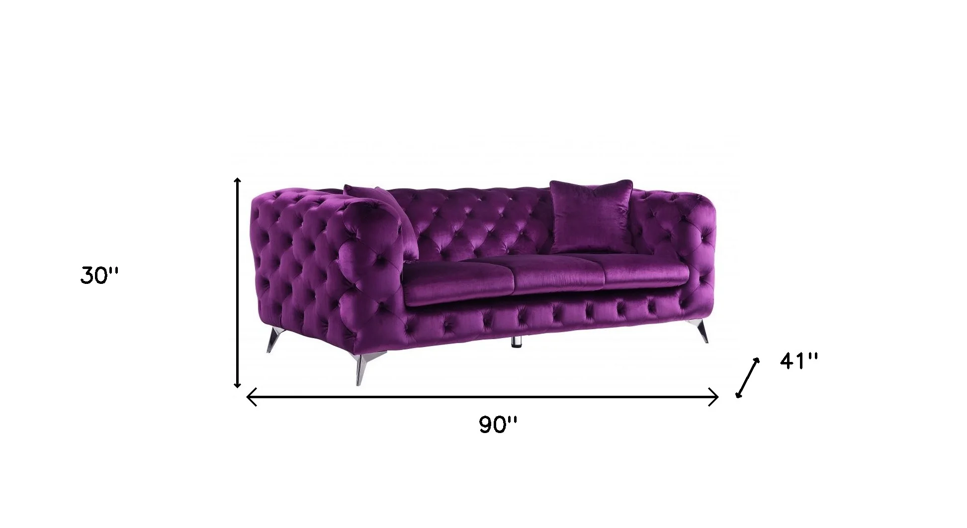 90" Purple Velvet And Black Sofa By Homeroots - Image 5