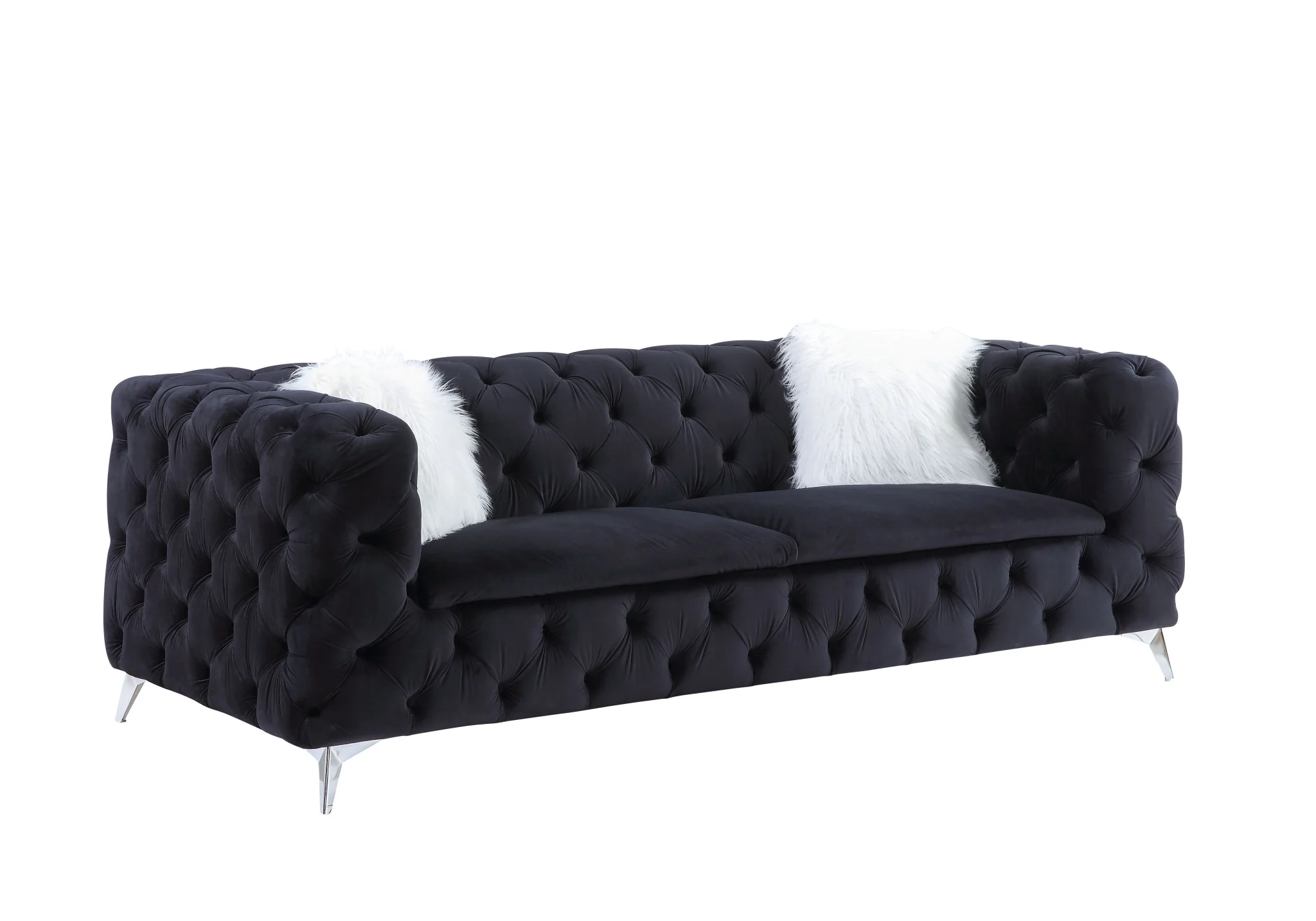 91" Black Velvet And Silver Sofa With Two Toss Pillows By Homeroots - Image 2