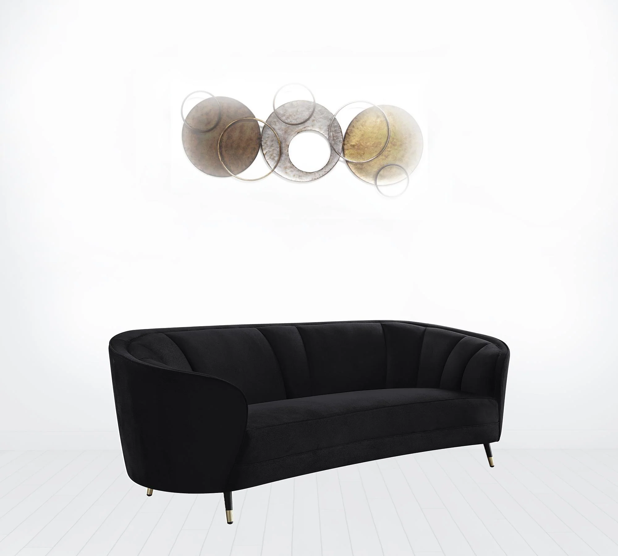 92" Black Velvet Sofa By Homeroots - Image 5