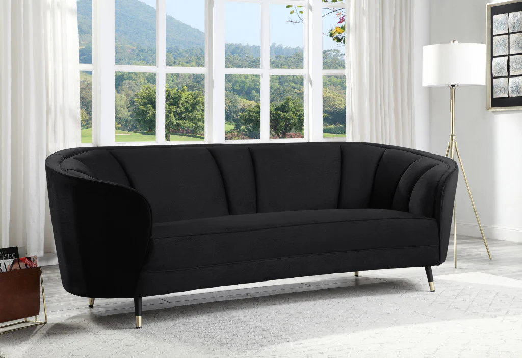 92" Black Velvet Sofa By Homeroots - Image 6