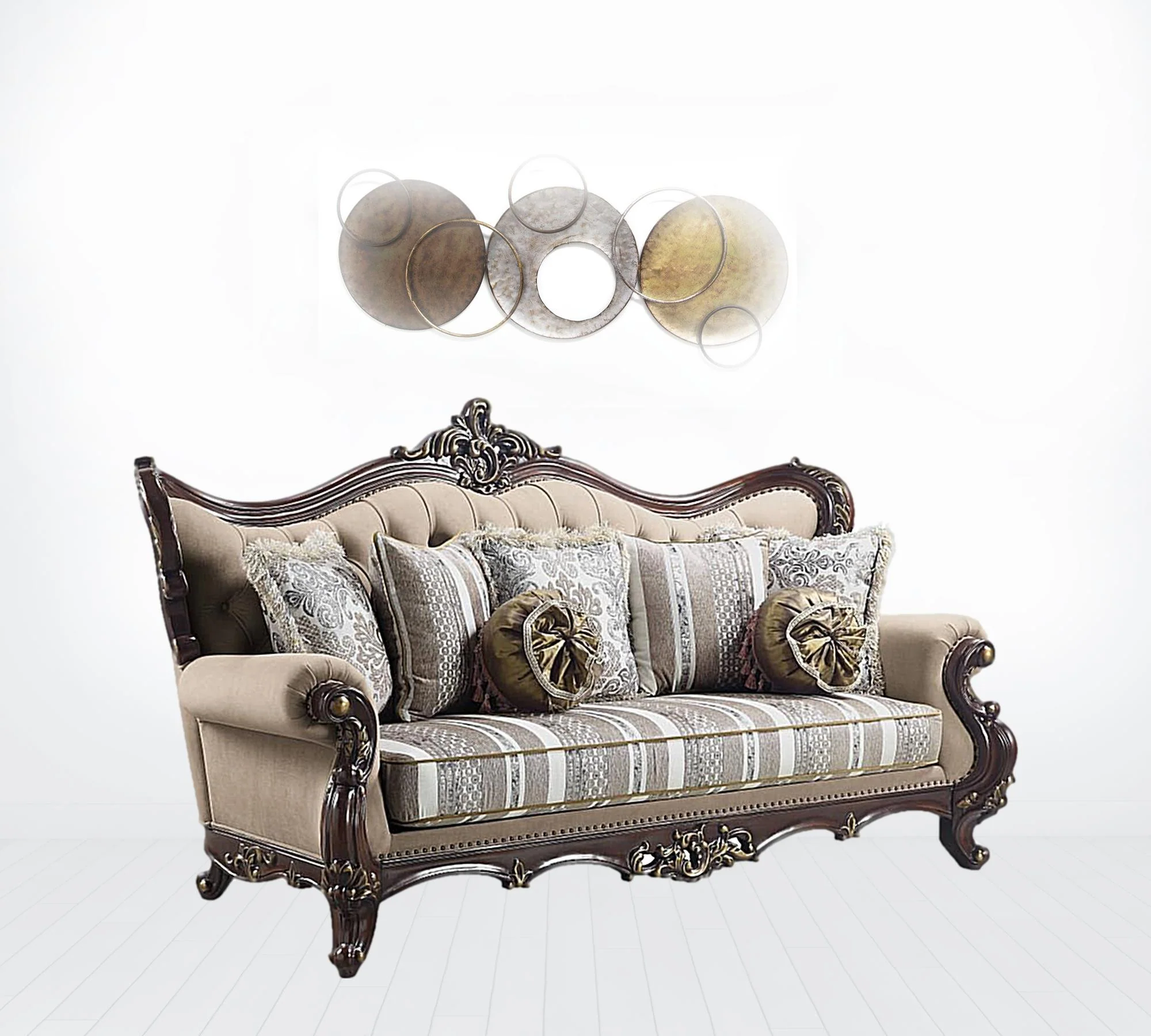 92" Brown Linen And Cherry Blossom Pink Sofa With Seven Toss Pillows By Homeroots - Image 2