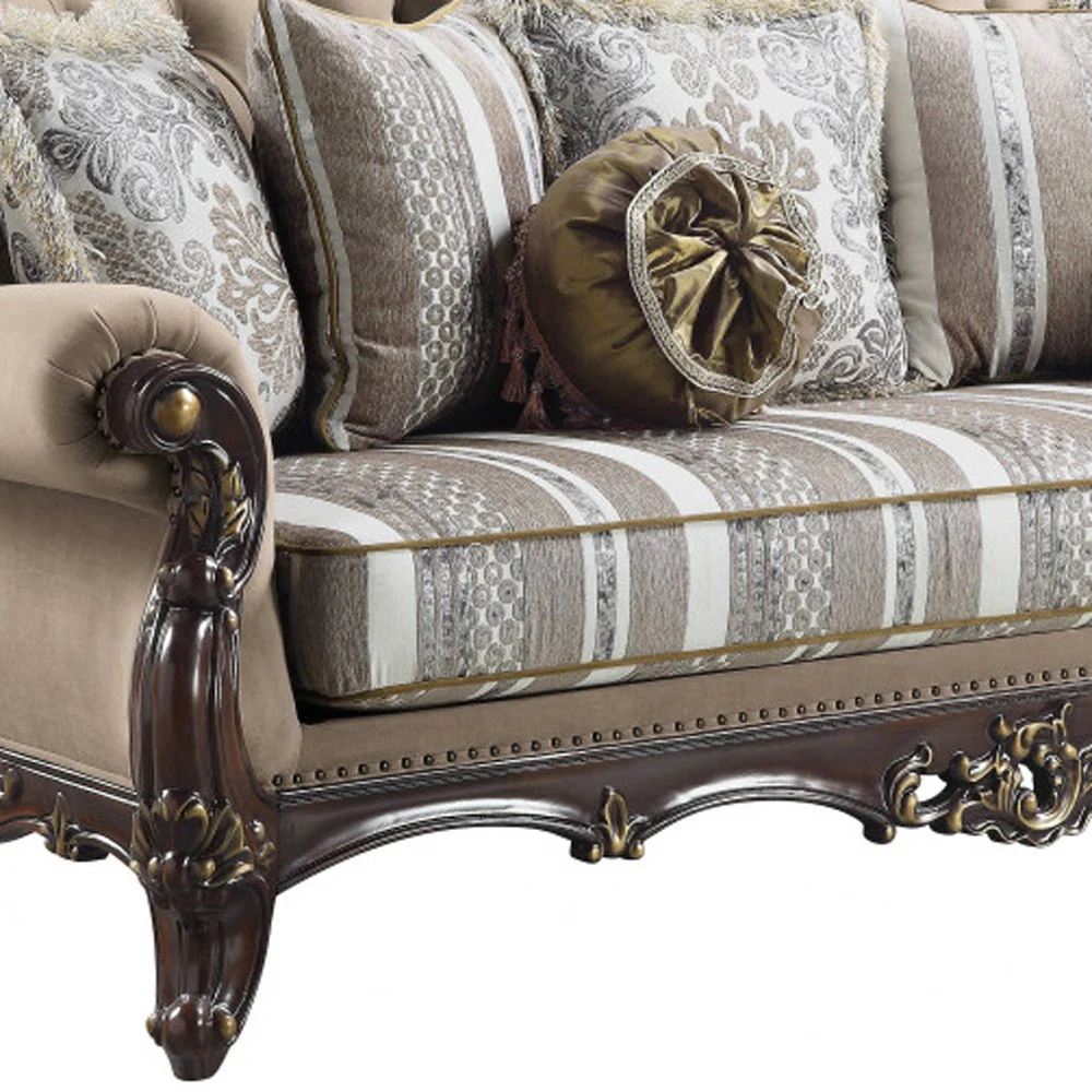 92" Brown Linen And Cherry Blossom Pink Sofa With Seven Toss Pillows By Homeroots - Image 3
