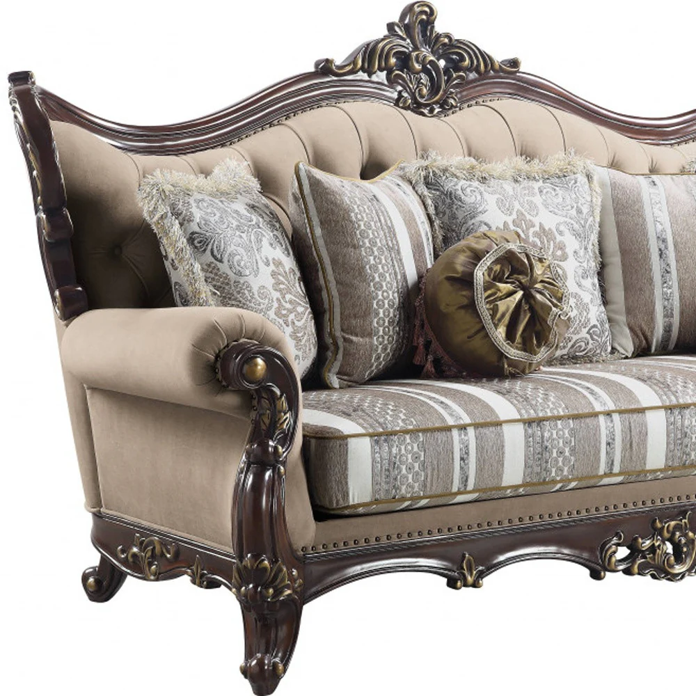 92" Brown Linen And Cherry Blossom Pink Sofa With Seven Toss Pillows By Homeroots - Image 4