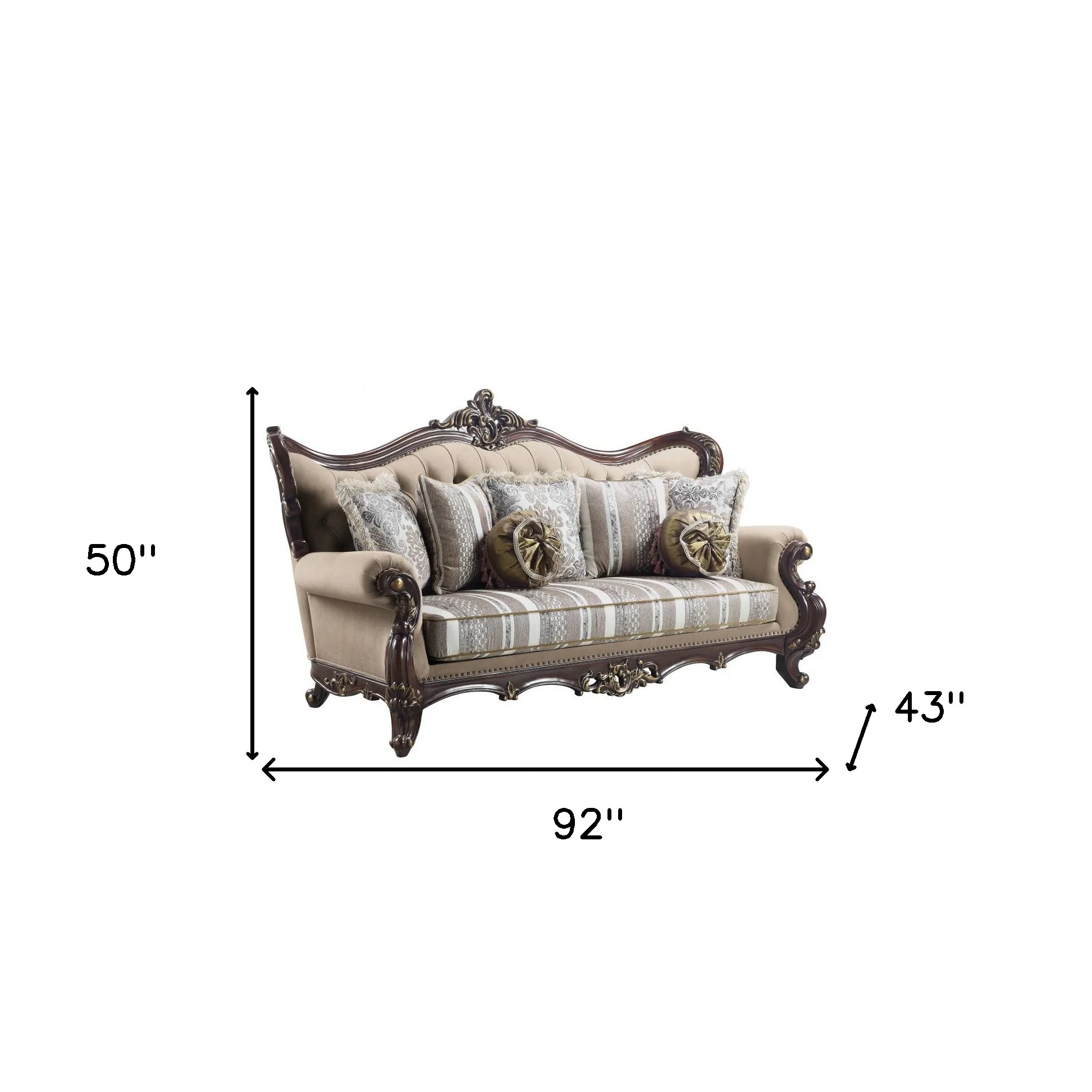 92" Brown Linen And Cherry Blossom Pink Sofa With Seven Toss Pillows By Homeroots - Image 5