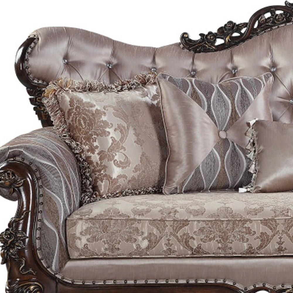 92" Champagne Imitation silk Sofa With Five Toss Pillows By Homeroots - Image 3