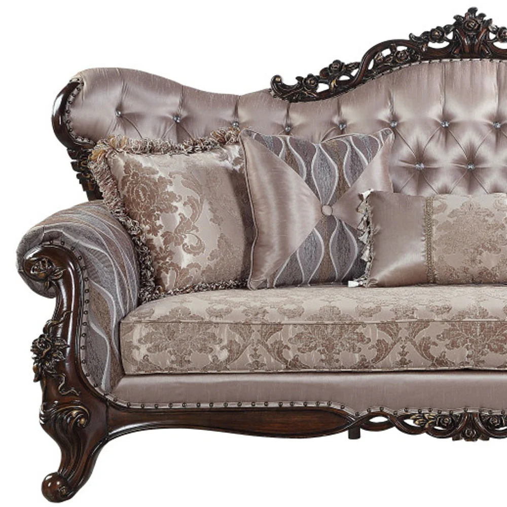 92" Champagne Imitation silk Sofa With Five Toss Pillows By Homeroots - Image 4