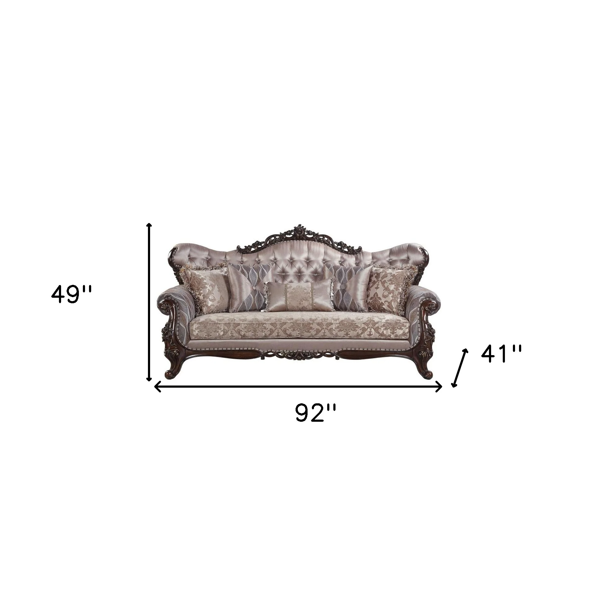 92" Champagne Imitation silk Sofa With Five Toss Pillows By Homeroots - Image 5