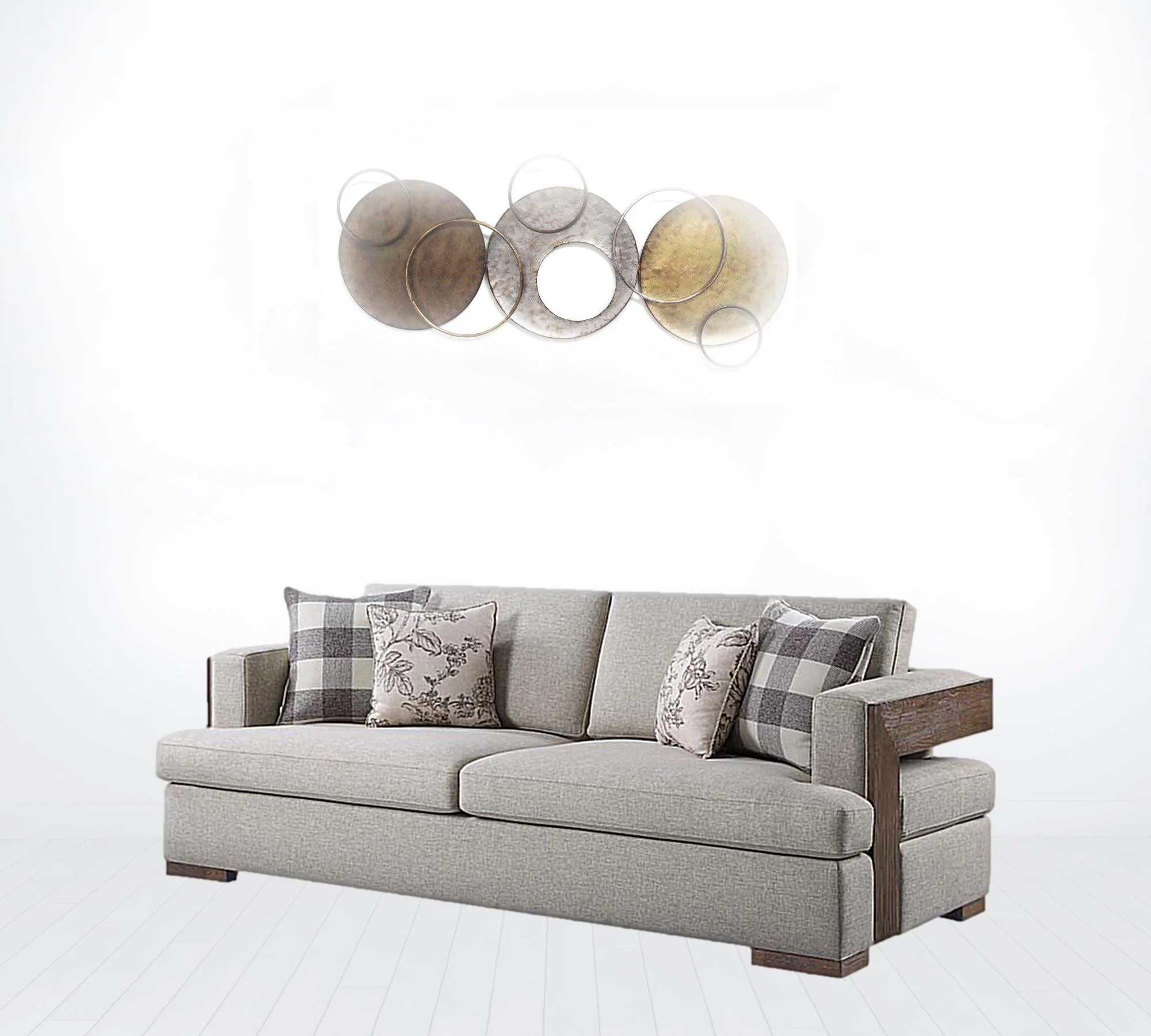 92" Fabric Linen And Brown Sofa With Four Toss Pillows By Homeroots - Image 2