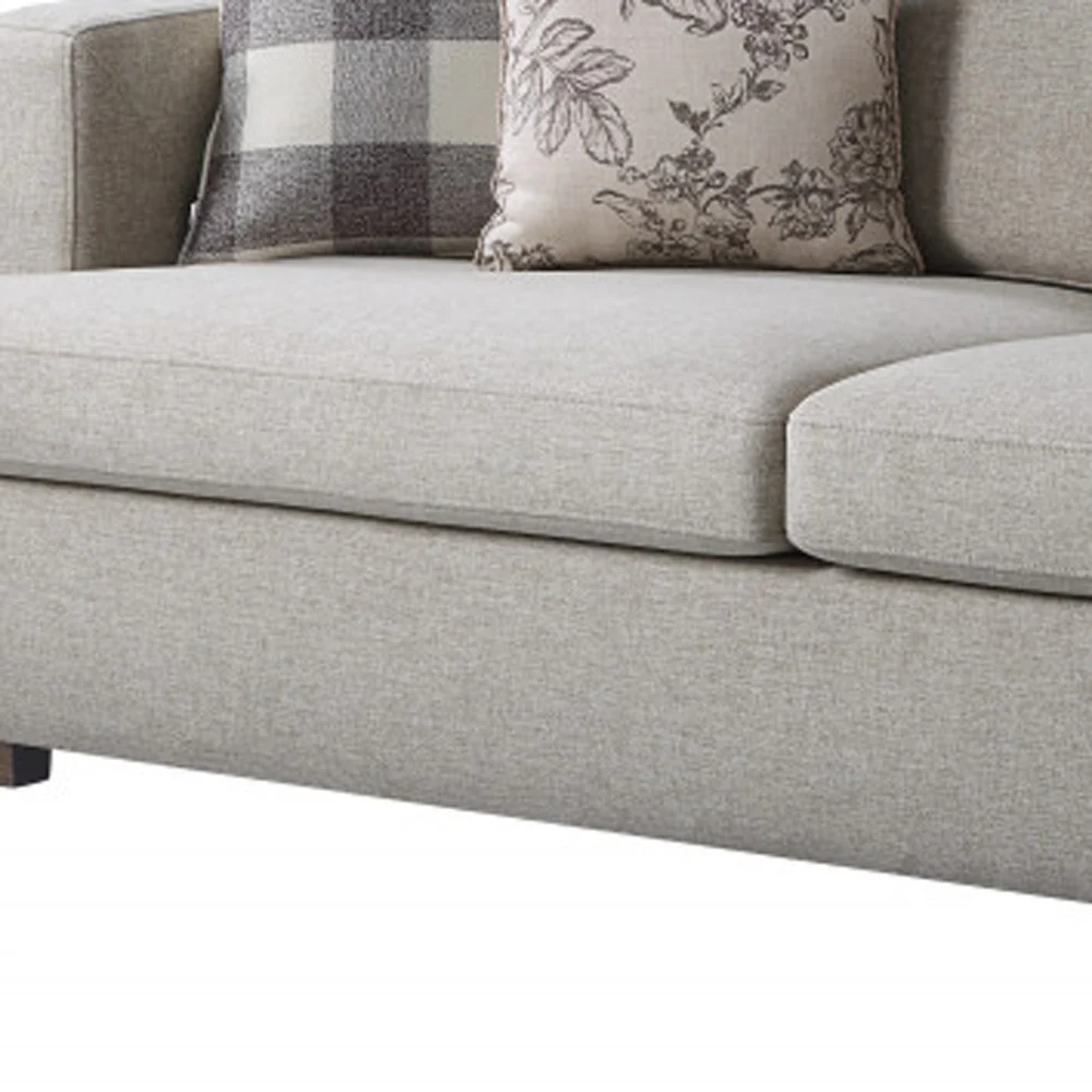 92" Fabric Linen And Brown Sofa With Four Toss Pillows By Homeroots - Image 3