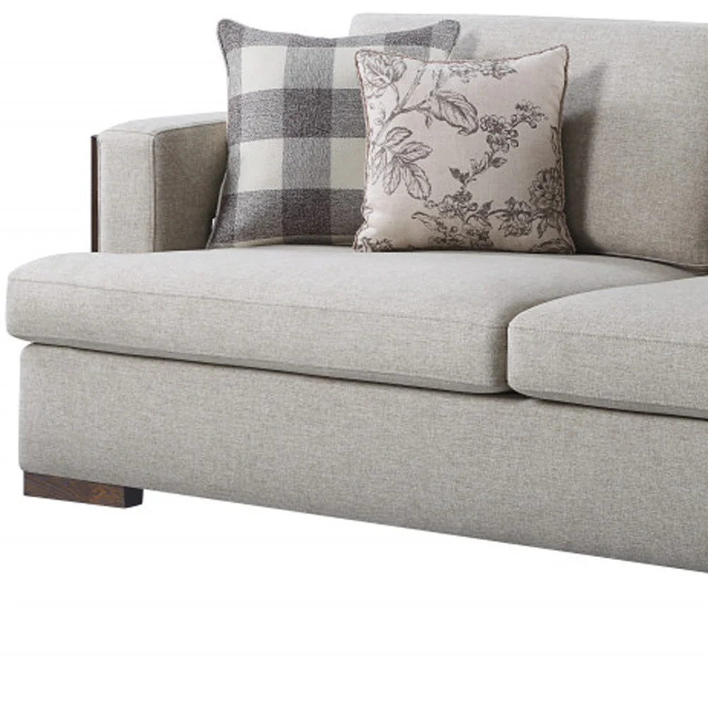 92" Fabric Linen And Brown Sofa With Four Toss Pillows By Homeroots - Image 4