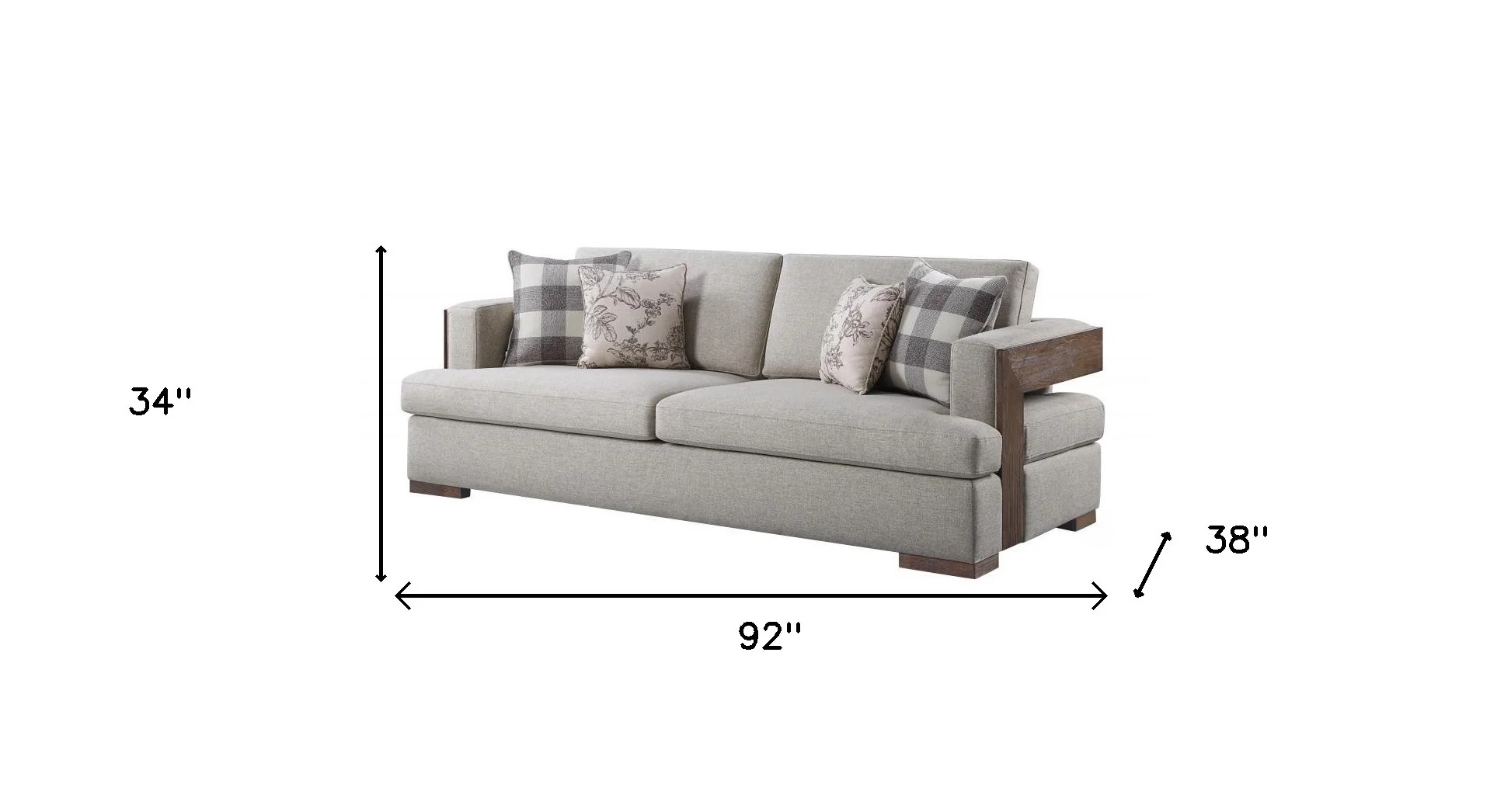 92" Fabric Linen And Brown Sofa With Four Toss Pillows By Homeroots - Image 5