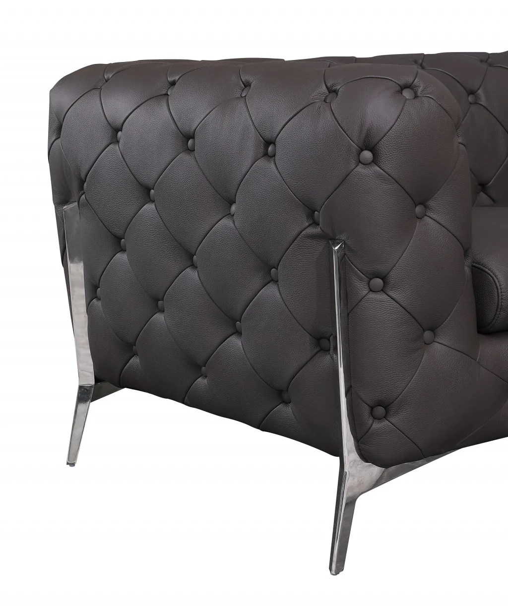 93" Black Genuine Tufted Leather and Chrome Standard Sofa By Homeroots - Image 10