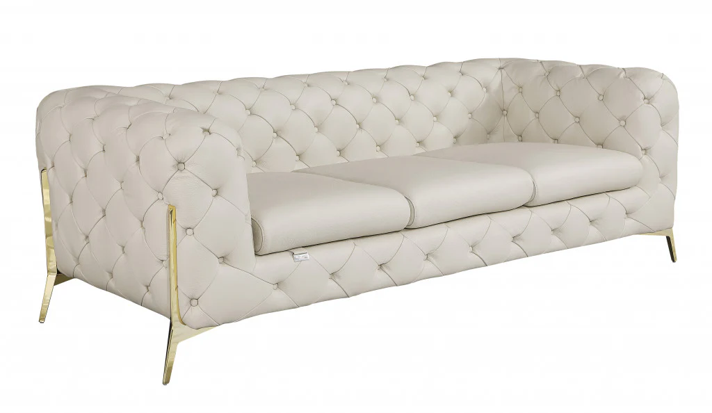 93" Black Genuine Tufted Leather and Chrome Standard Sofa By Homeroots - Image 12
