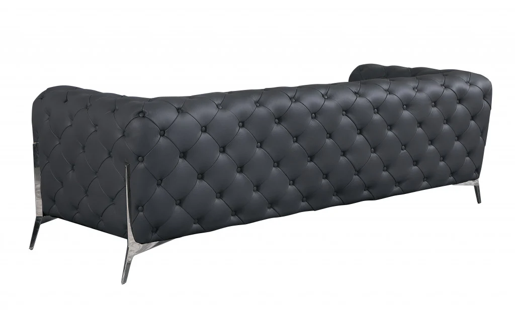 93" Black Genuine Tufted Leather and Chrome Standard Sofa By Homeroots - Image 18