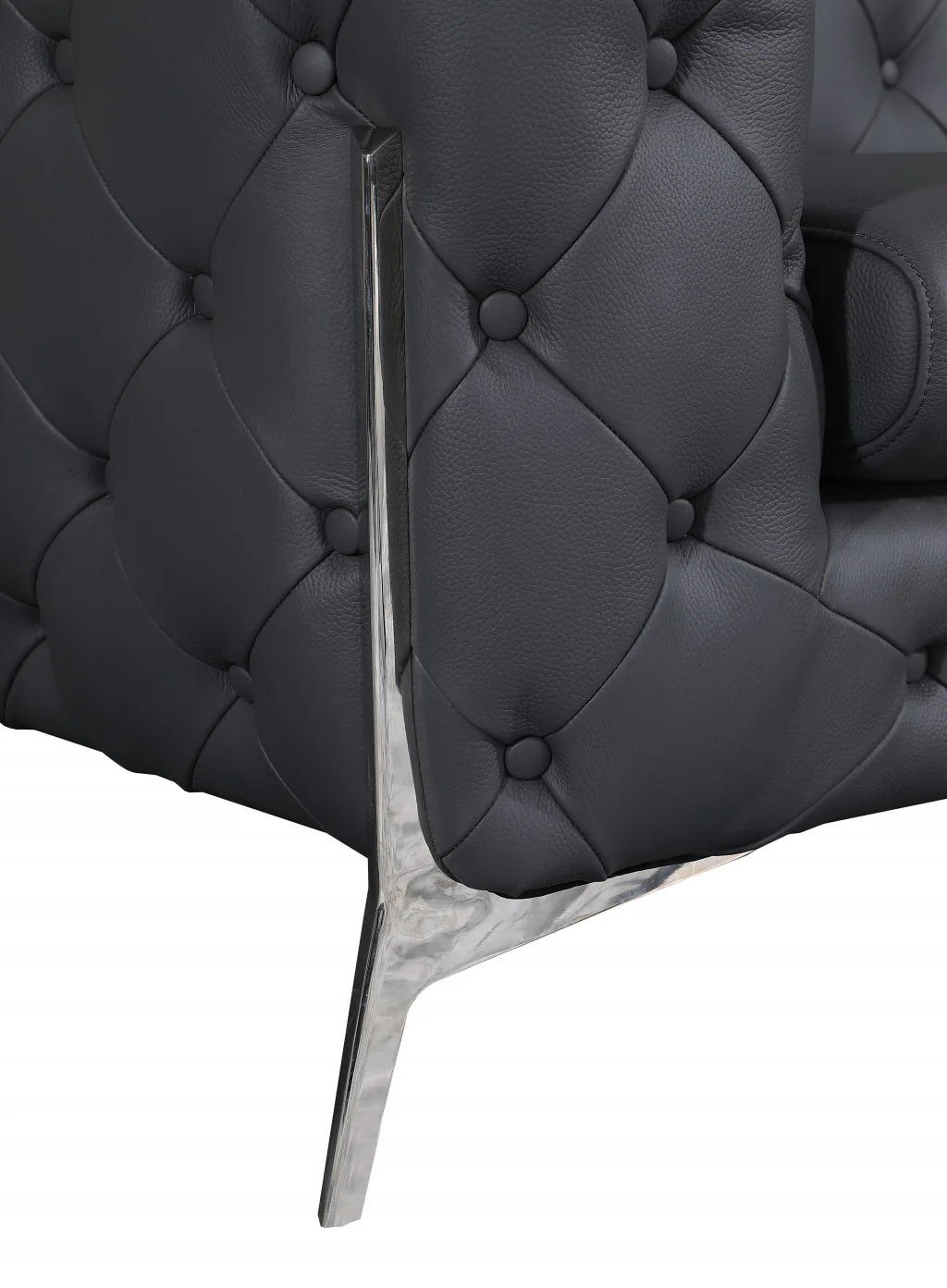 93" Black Genuine Tufted Leather and Chrome Standard Sofa By Homeroots - Image 20