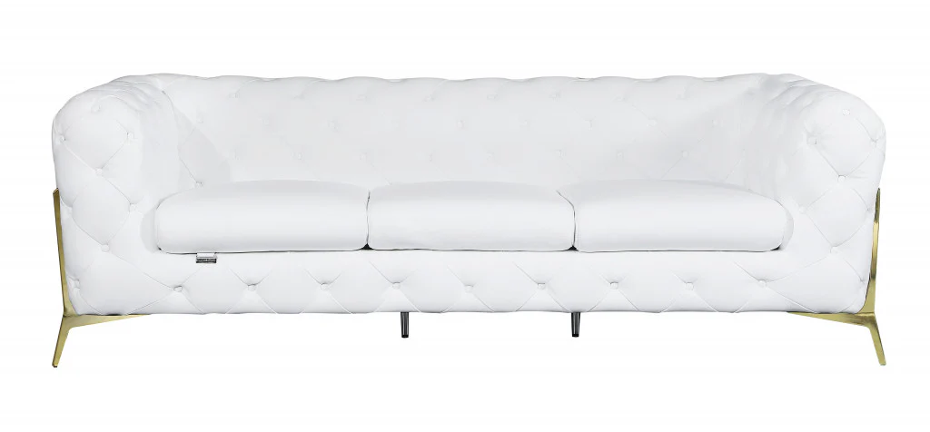 93" Black Genuine Tufted Leather and Chrome Standard Sofa By Homeroots - Image 21