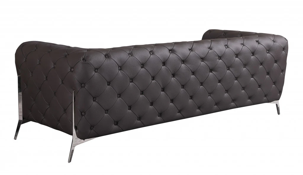 93" Black Genuine Tufted Leather and Chrome Standard Sofa By Homeroots - Image 8