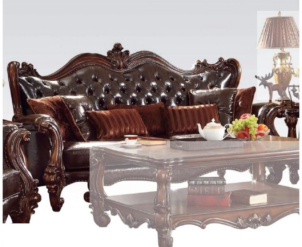 93" Brown Faux Leather And Cherry Blossom Pink Sofa With Seven Toss Pillows By Homeroots - Image 3