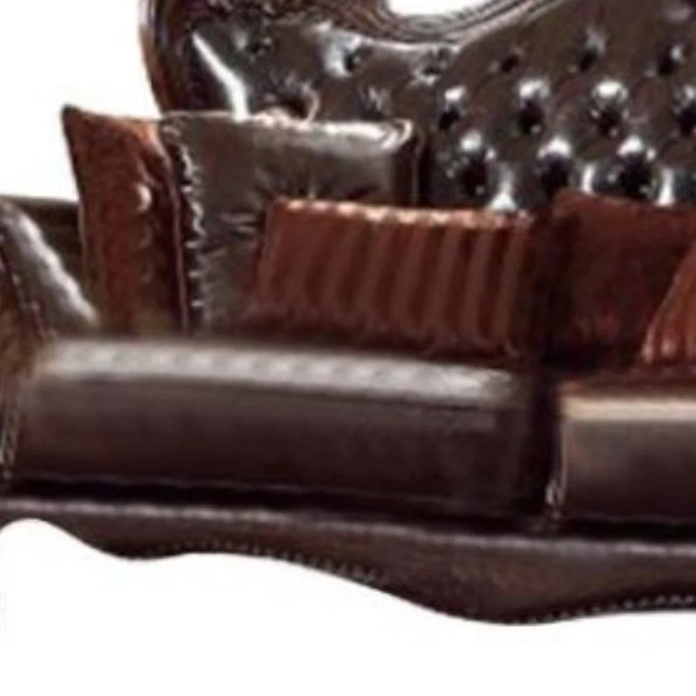 93" Brown Faux Leather And Cherry Blossom Pink Sofa With Seven Toss Pillows By Homeroots - Image 4