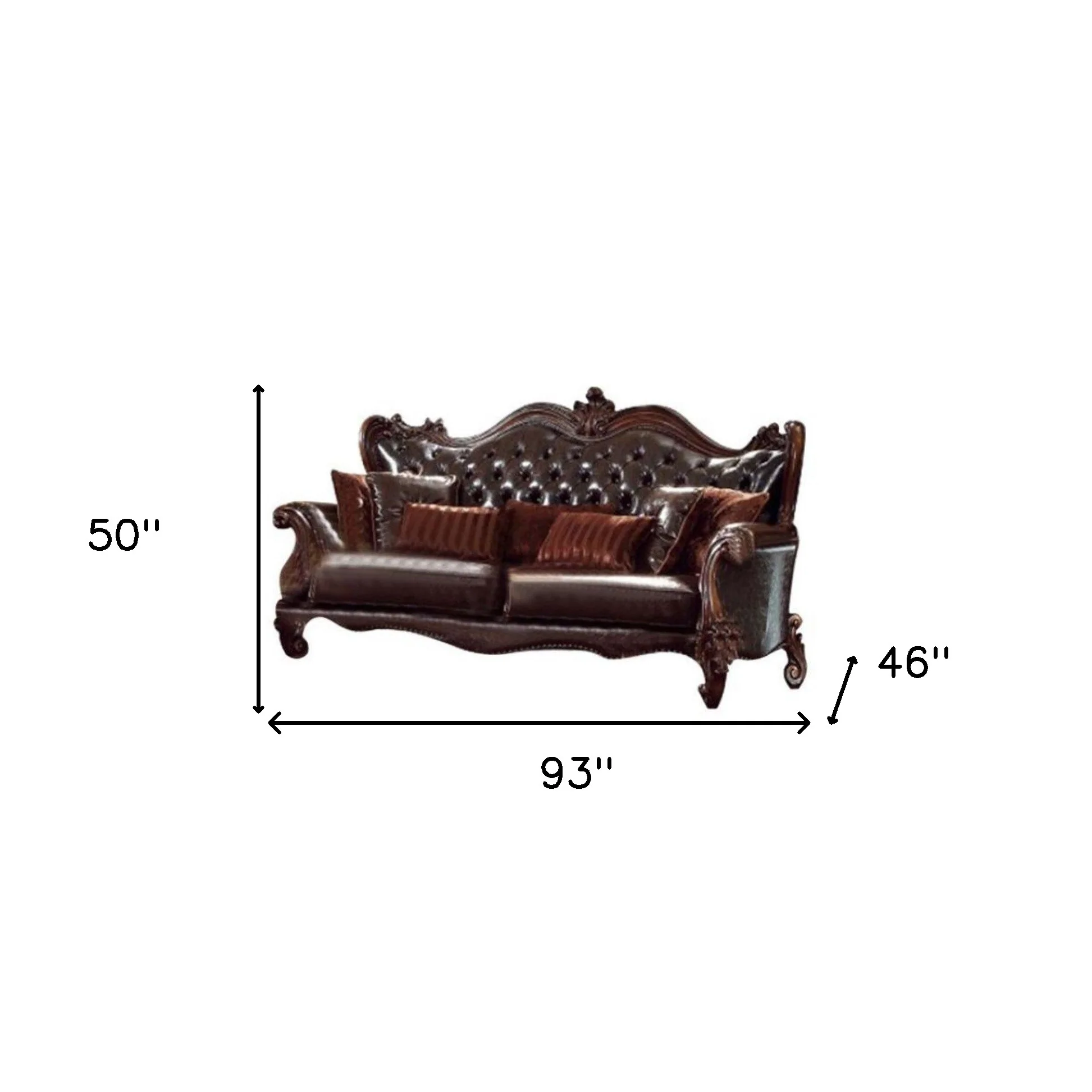 93" Brown Faux Leather And Cherry Blossom Pink Sofa With Seven Toss Pillows By Homeroots - Image 5