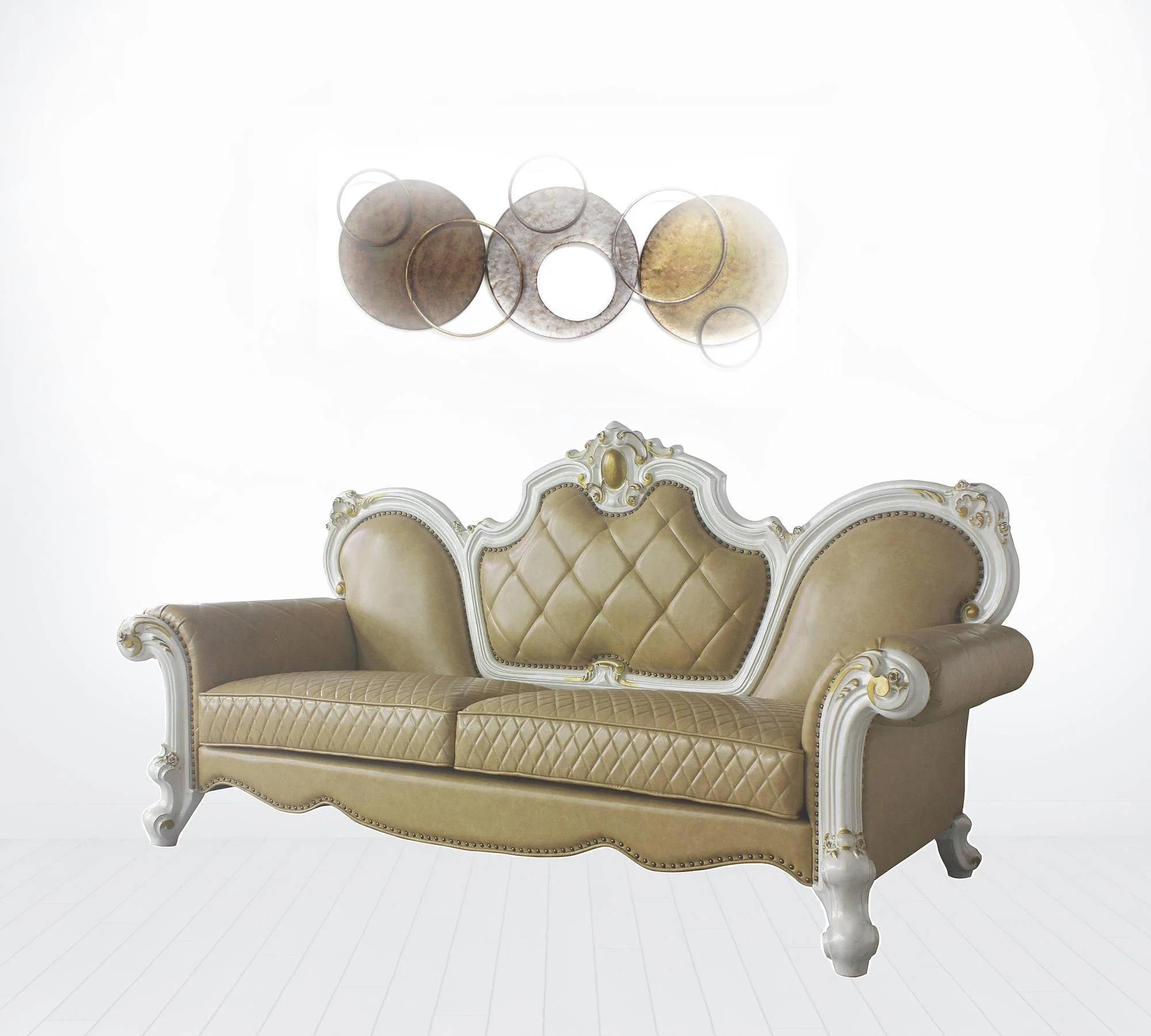 93" Butterscotch Faux Leather And Pearl Sofa With Five Toss Pillows By Homeroots - Image 2