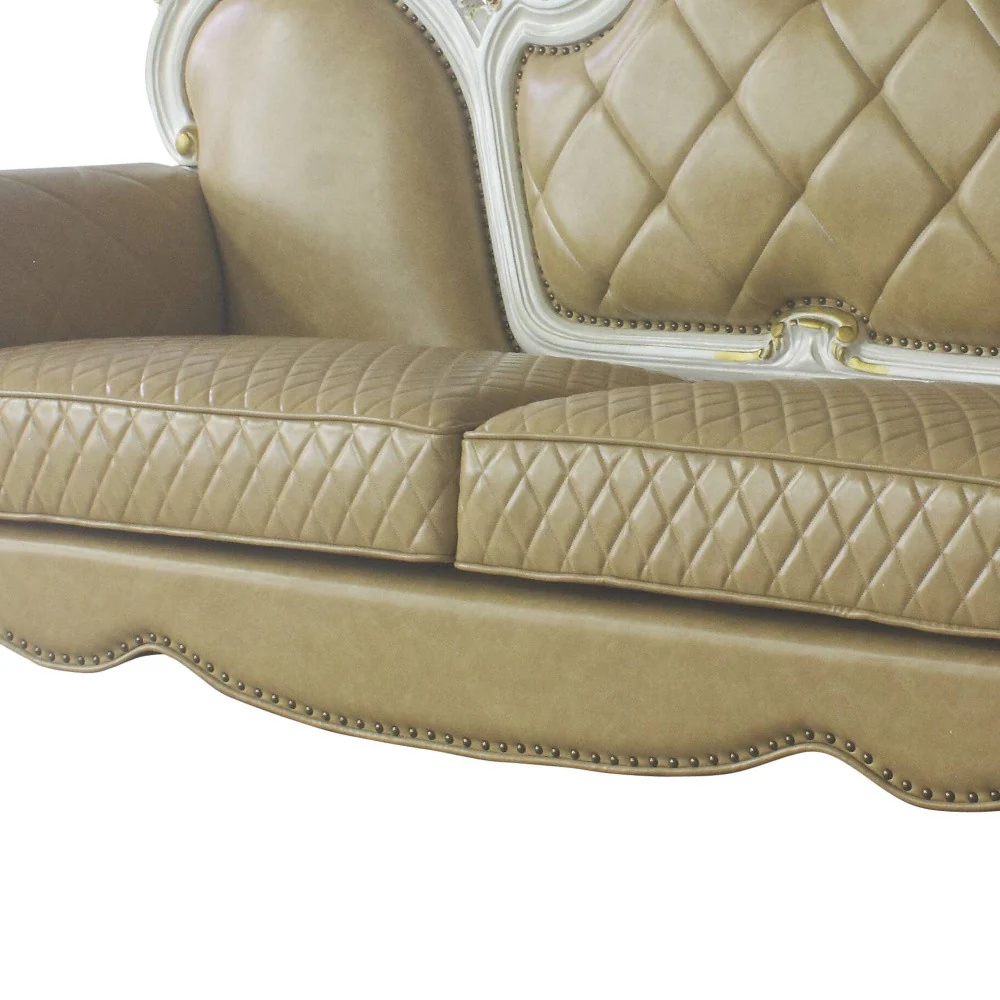 93" Butterscotch Faux Leather And Pearl Sofa With Five Toss Pillows By Homeroots - Image 3