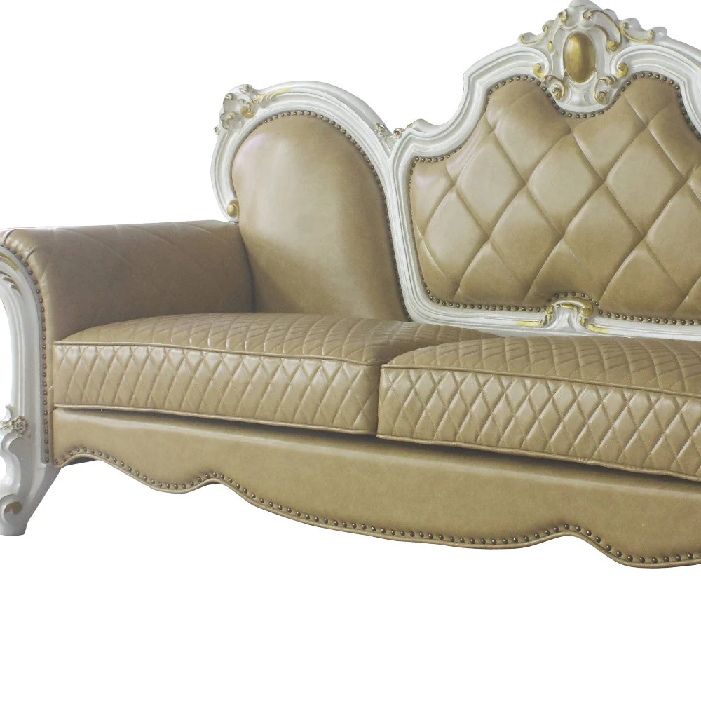 93" Butterscotch Faux Leather And Pearl Sofa With Five Toss Pillows By Homeroots - Image 4