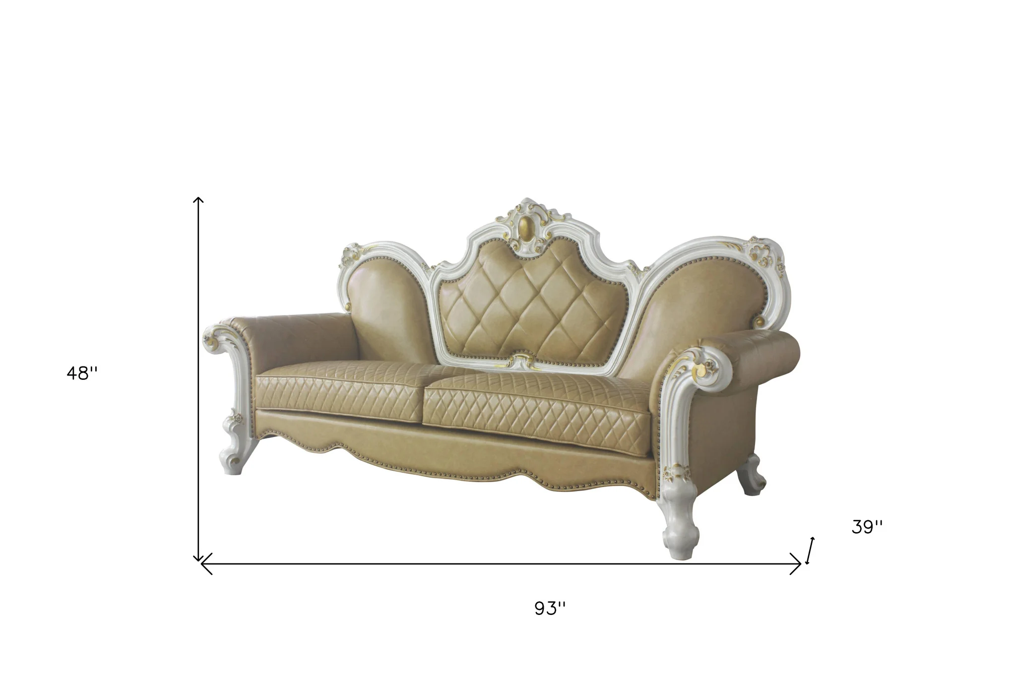 93" Butterscotch Faux Leather And Pearl Sofa With Five Toss Pillows By Homeroots - Image 5