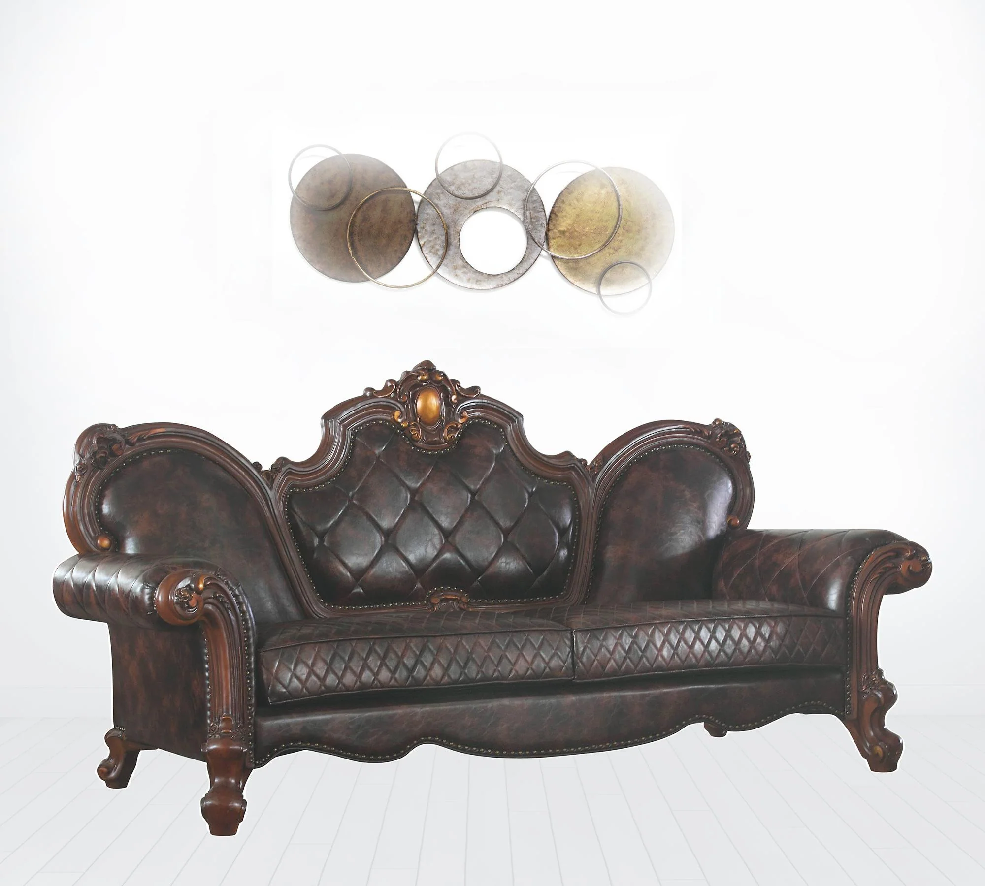 93" Dark Brown Faux Leather Sofa With Three Toss Pillows By Homeroots - Image 2