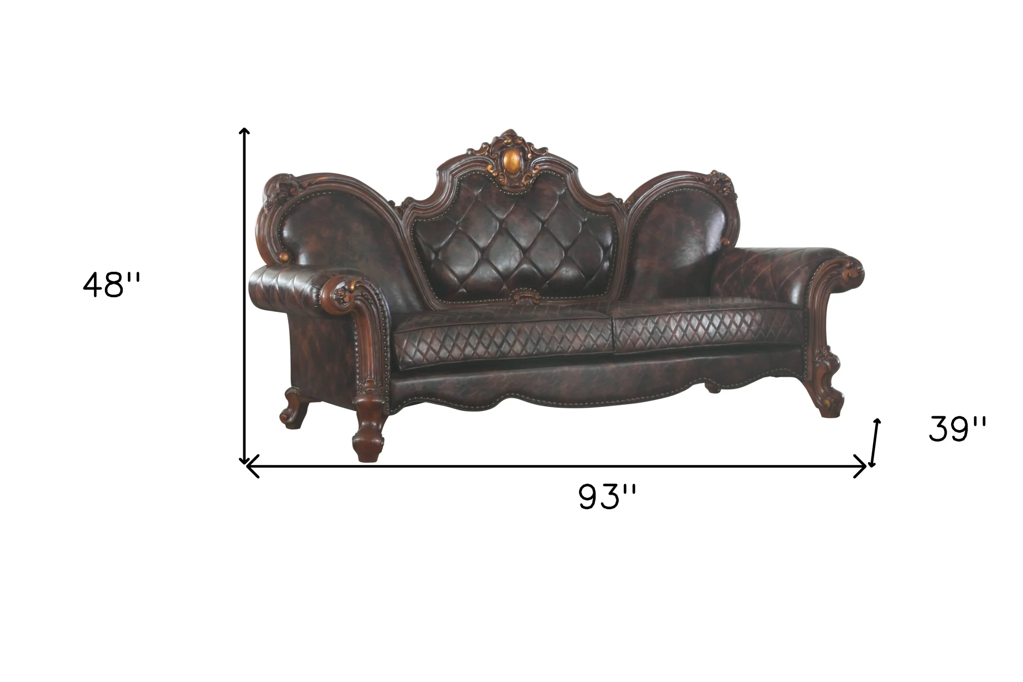 93" Dark Brown Faux Leather Sofa With Three Toss Pillows By Homeroots - Image 5