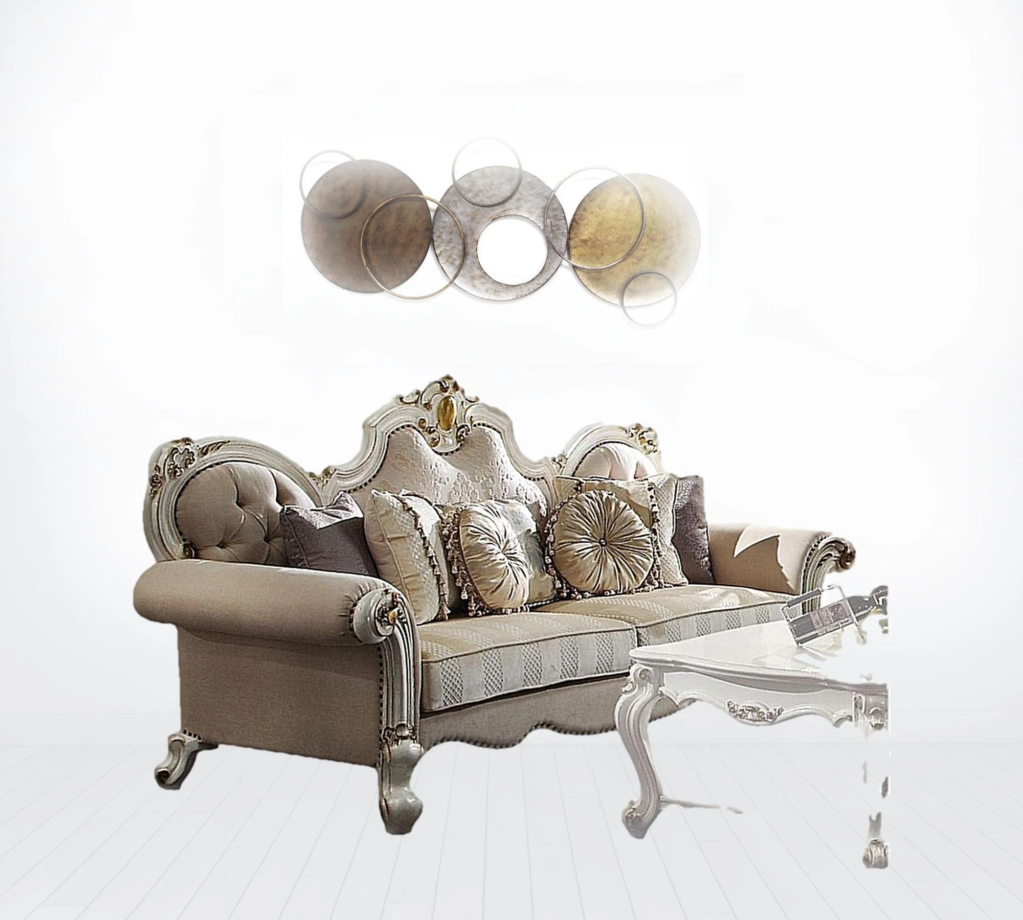 93" Fabric Velvet And Pearl Sofa With Three Toss Pillows By Homeroots - Image 3