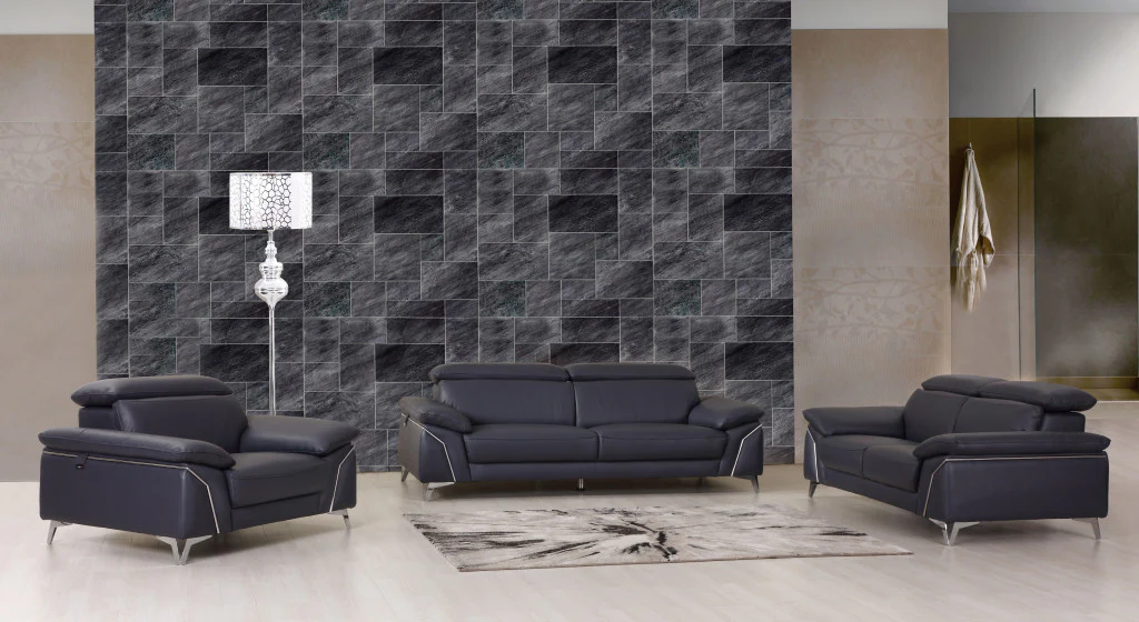 93" Navy Leather Sofa Set By Homeroots - Image 2