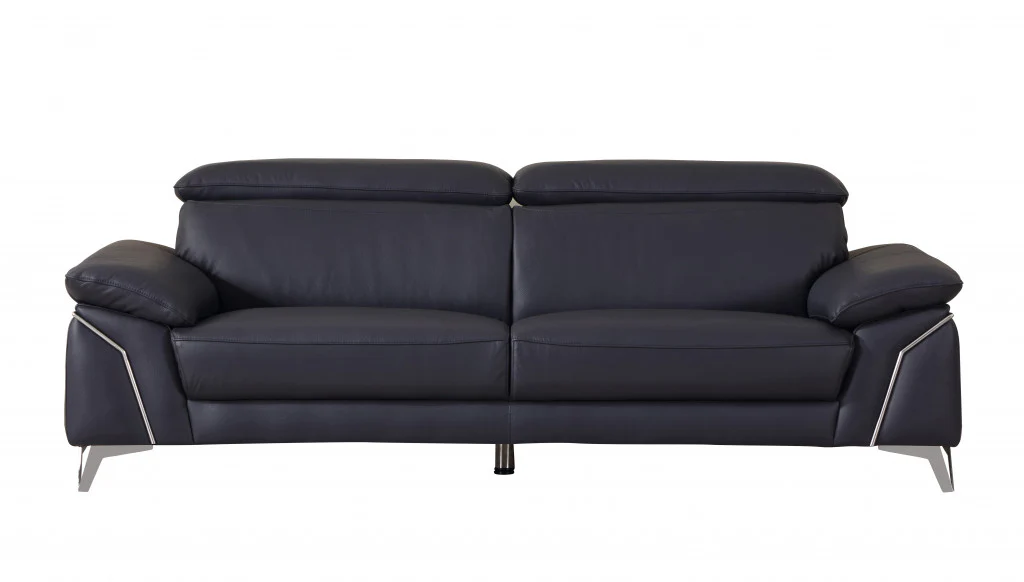 93" Navy Leather Sofa Set By Homeroots - Image 5