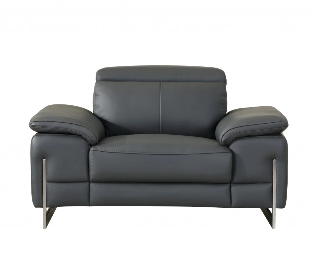 93" Tasteful Dark Grey Leather Sofa Set By Homeroots - Image 3