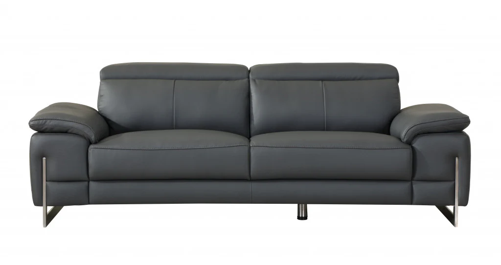 93" Tasteful Dark Grey Leather Sofa Set By Homeroots - Image 6