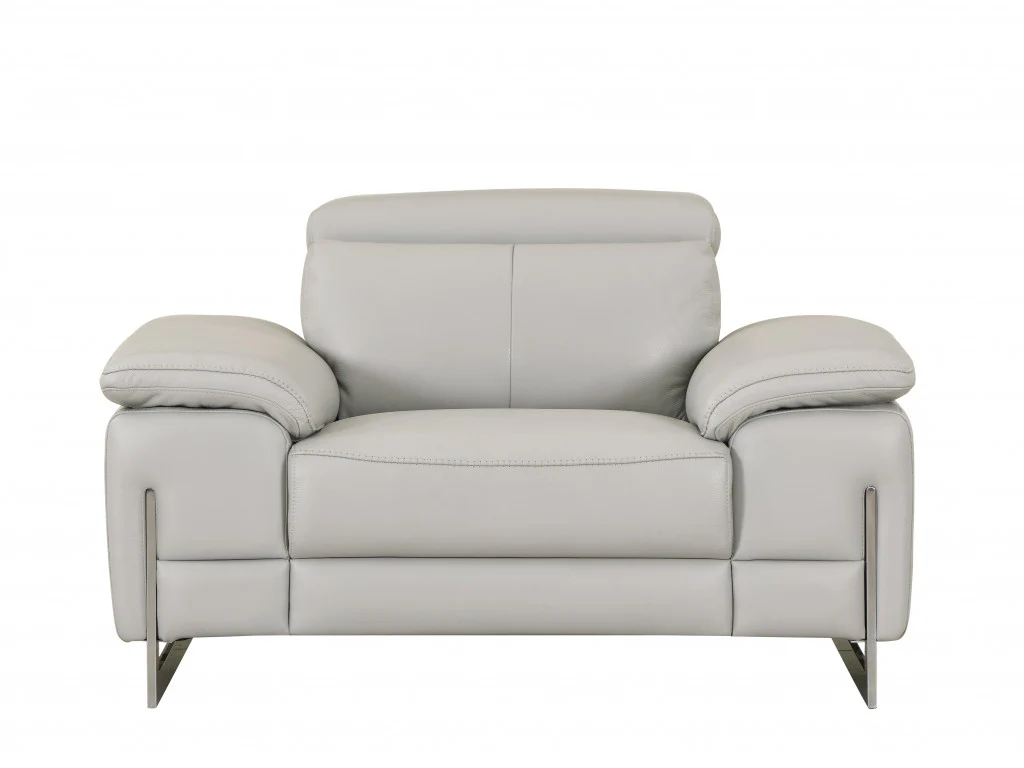 93" Tasteful Light Grey Leather Sofa Set By Homeroots - Image 3