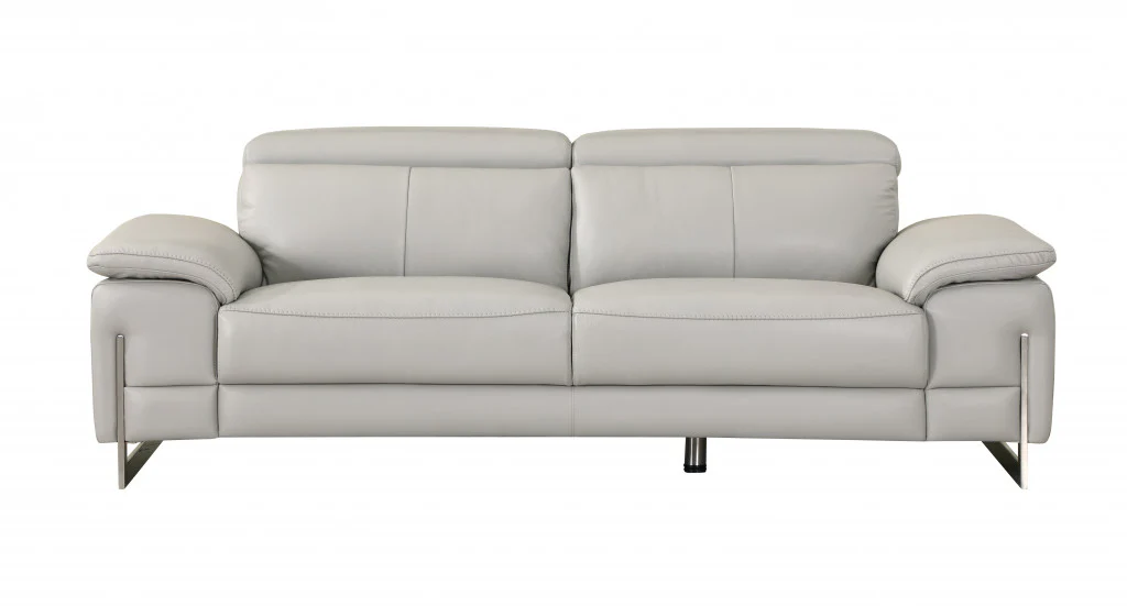 93" Tasteful Light Grey Leather Sofa Set By Homeroots - Image 5